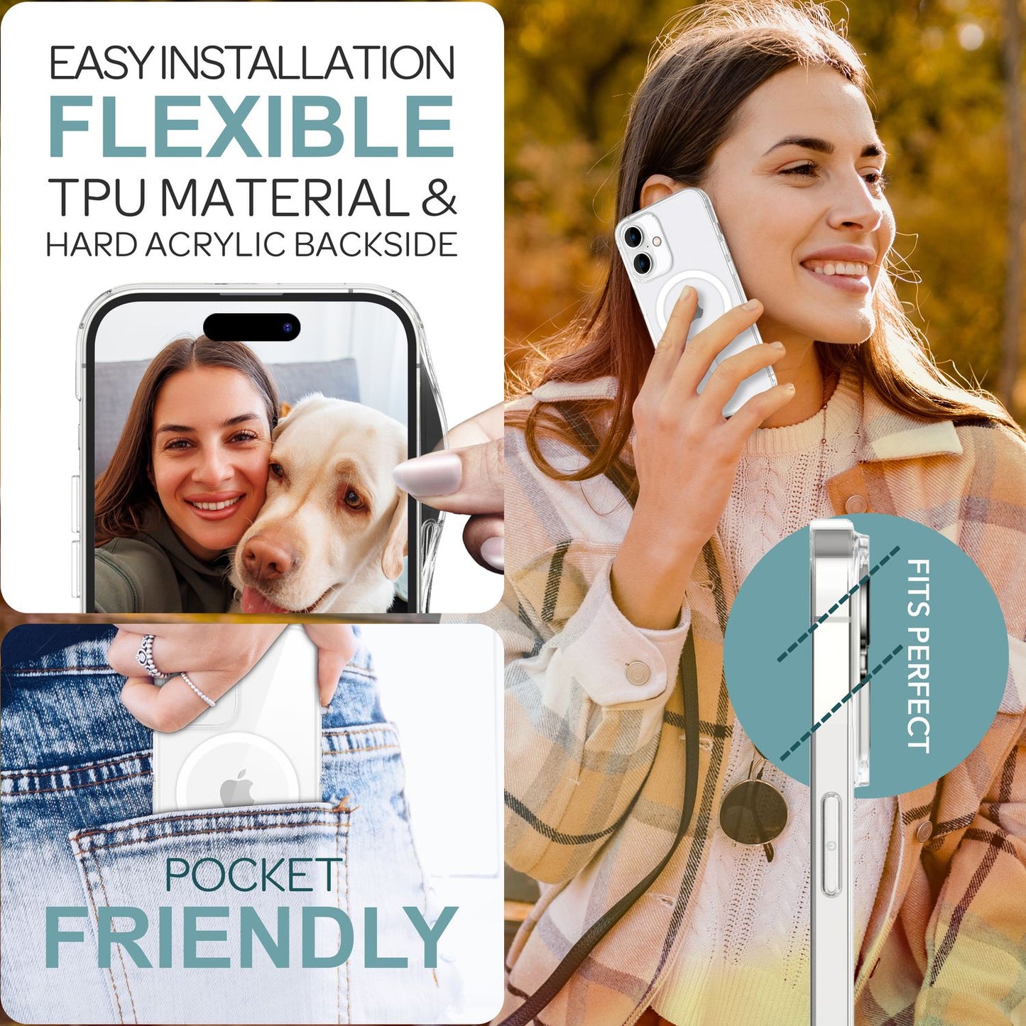 NALIA Klare MagPower Acryl Hülle für iPhone 16, Kratzfeste Harte Schutzhülle mit Silikon-Rahmen, Transparente Handyhülle