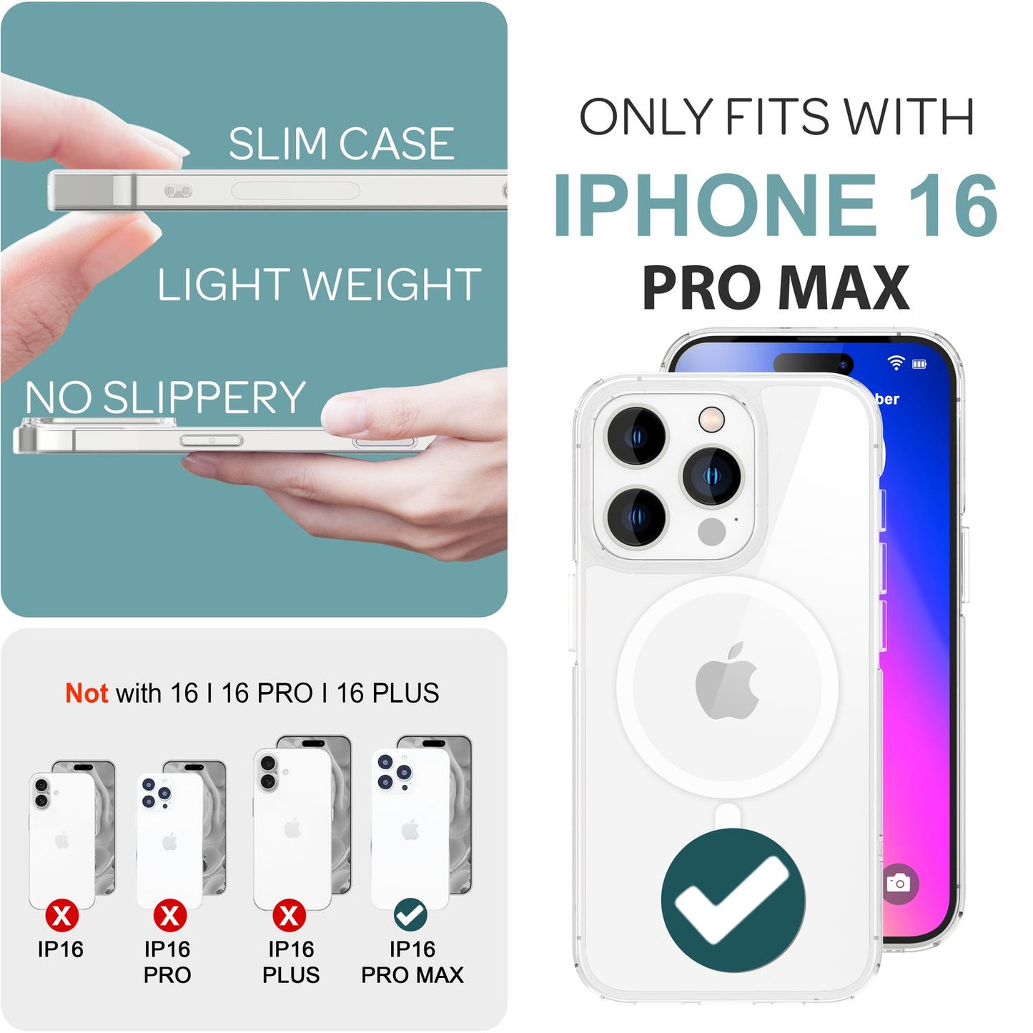 NALIA Klare MagPower Acryl Hülle für iPhone 16 Pro Max, Kratzfeste Schutzhülle mit Silikon-Rand, Transparente Handyhülle