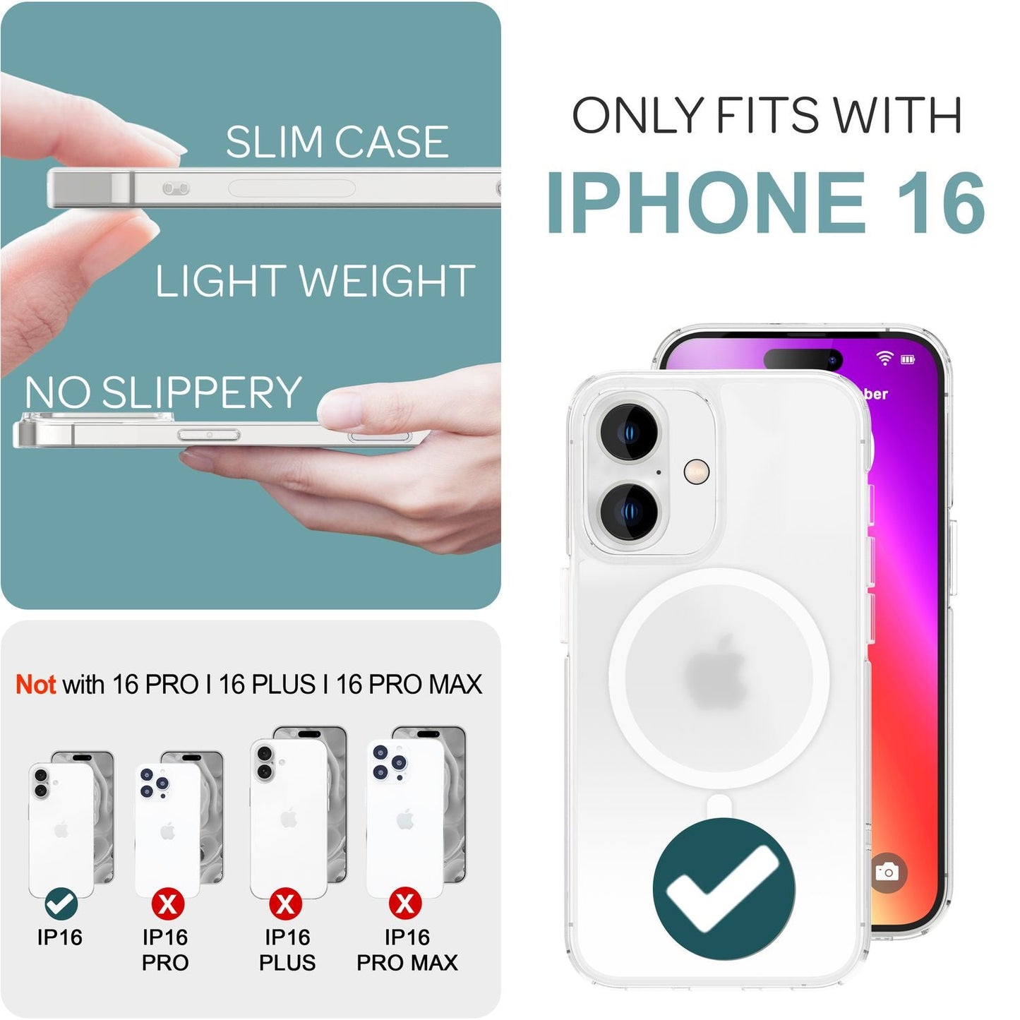 Etui akrylowe NALIA Matte MagPower – pierścień MagSafe, rozmiar pasujący do iPhone'a 16, odporne na odciski palców