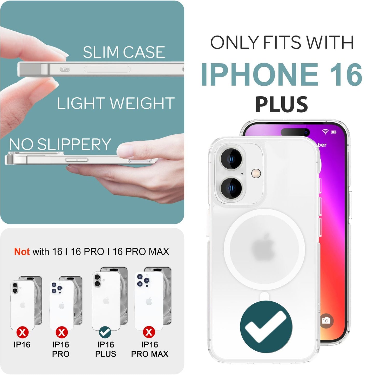 Etui akrylowe NALIA MagPower – pierścień MagSafe, rozmiar iPhone 16 Plus