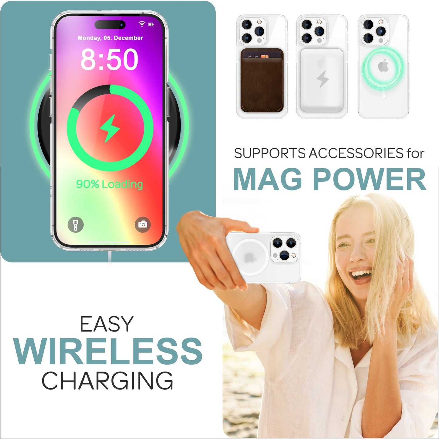 NALIA Matte MagPower Acryl Hülle für iPhone 16 Pro, mit MagSafe Ring, Semi-Transparente Anti-Fingerabdruck Handyhülle