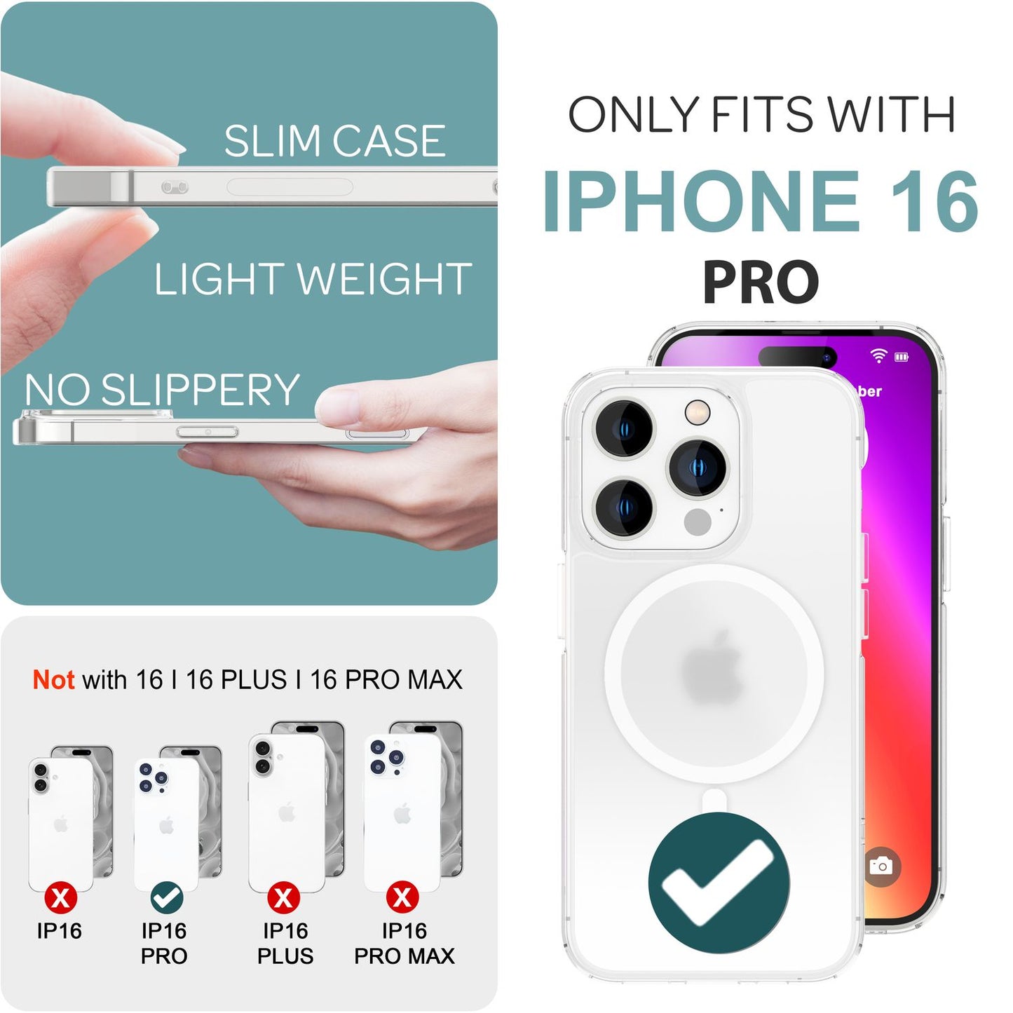 NALIA Matte MagPower Acryl Hülle für iPhone 16 Pro, mit MagSafe Ring, Semi-Transparente Anti-Fingerabdruck Handyhülle