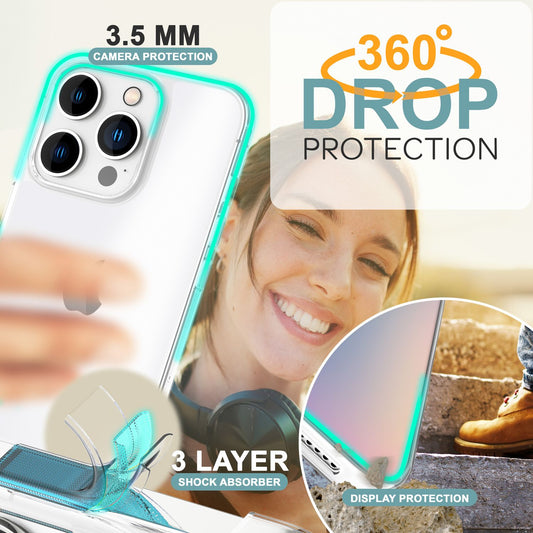 NALIA Klare 360° Schutzhülle für iPhone 16 Pro, Transparente Rundum Hülle Stabiler Komplettschutz, Full-Cover Handyhülle