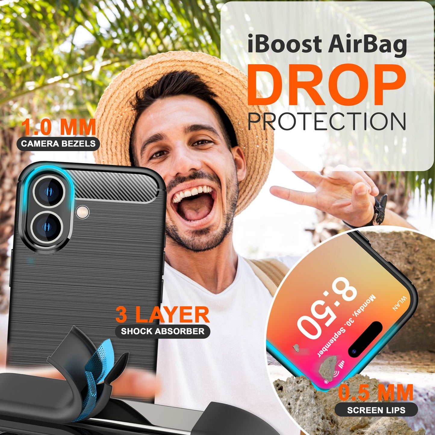 NALIA Carbon Style Hülle für iPhone 16, Matt-Schwarze Silikon Handyhülle in Kohlefaser-Optik, Business Cover Schutzhülle