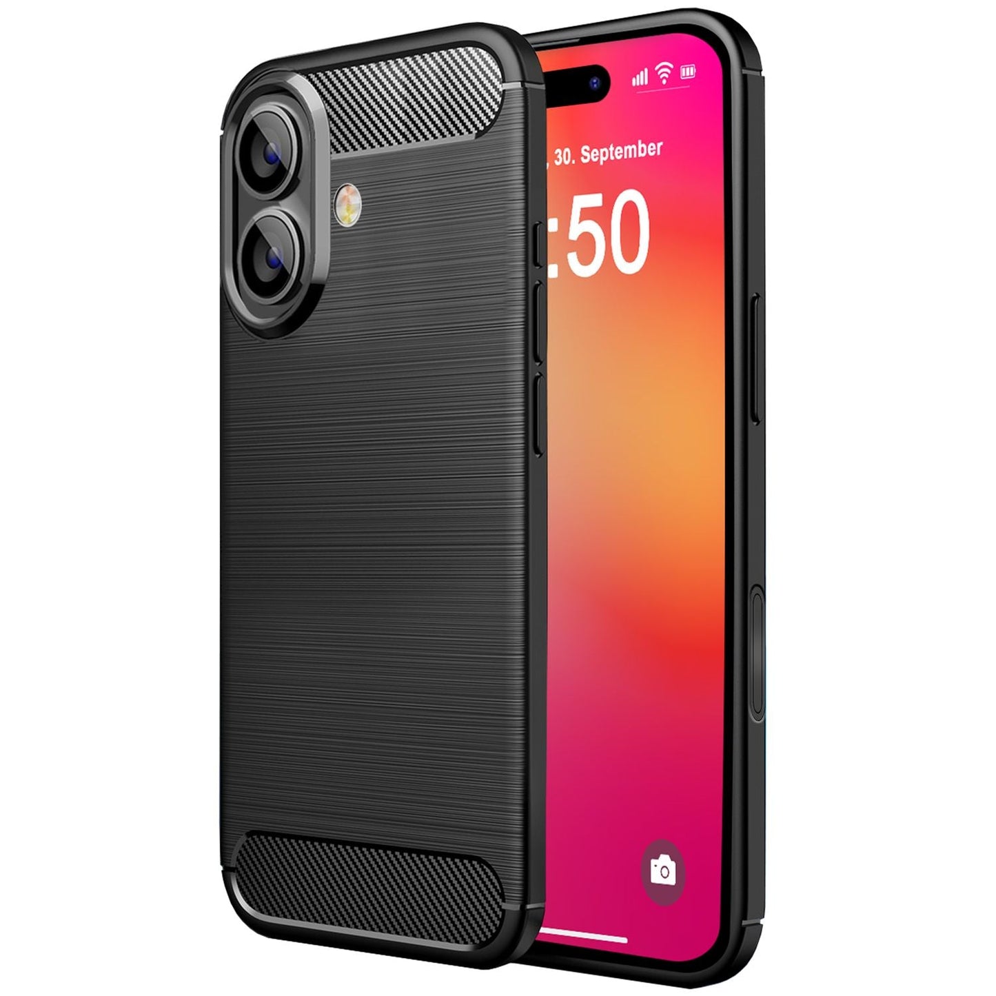 NALIA Carbon Style Hülle für iPhone 16 Plus, Matt-Schwarze Silikon Handyhülle in Kohlefaser-Optik, Slim Business Cover
