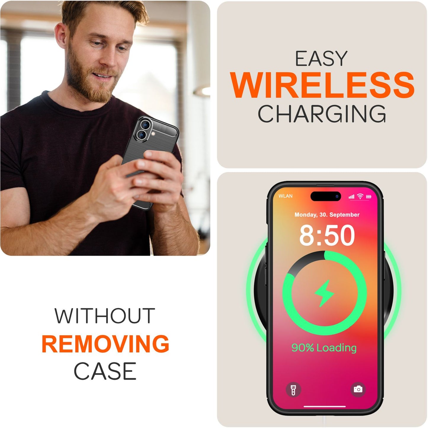 NALIA Carbon Style Hülle für iPhone 16 Plus, Matt-Schwarze Silikon Handyhülle in Kohlefaser-Optik, Slim Business Cover