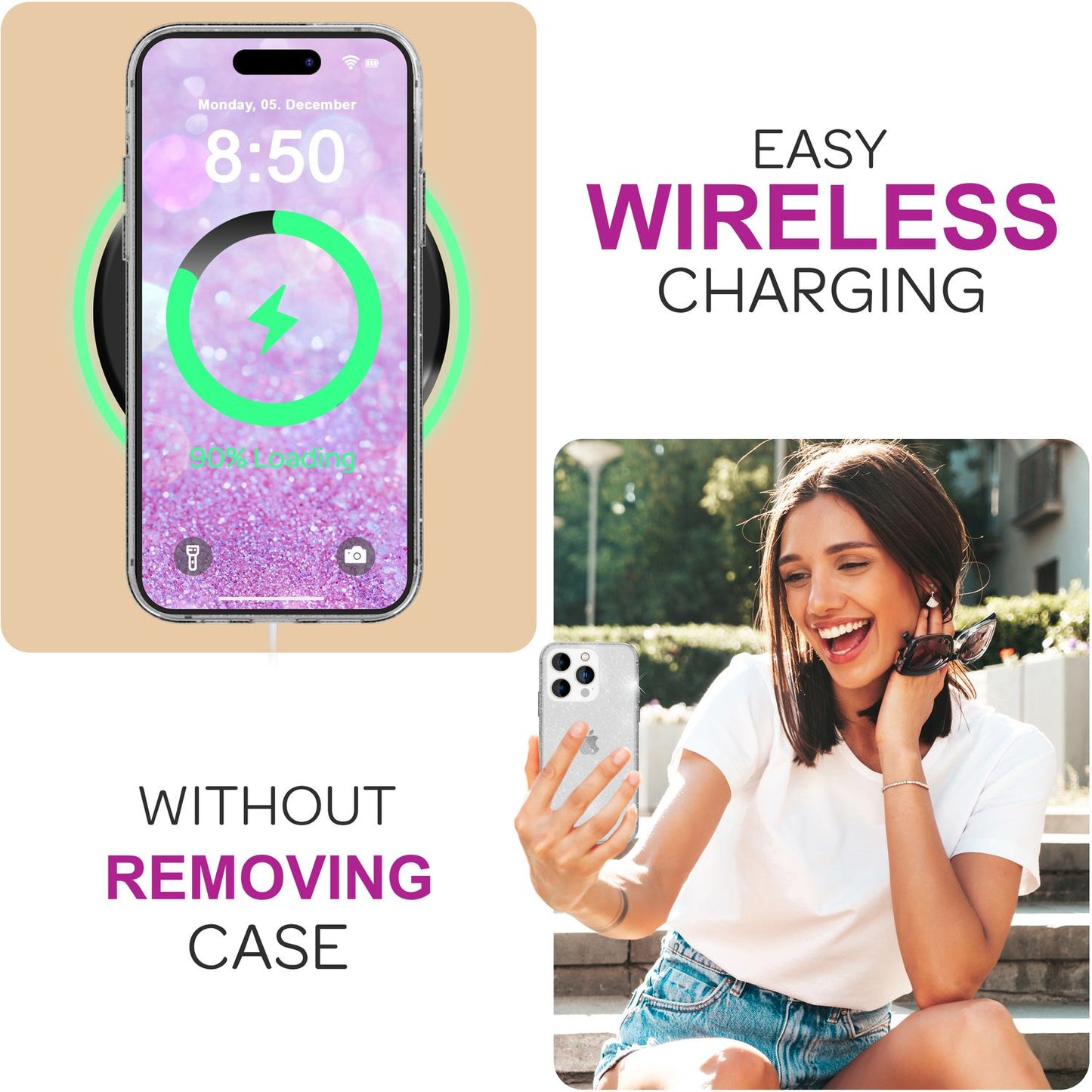 Husa NALIA Dazzlin cu sclipici - Dimensiune: Compatibilă cu iPhone 16 Pro, Material: TPU transparent, Efect sclipici