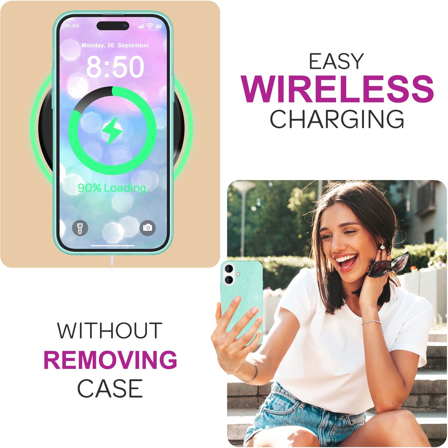 NALIA Glitzer Hybrid Hülle für iPhone 16, Verstärkte Silikon Handyhülle, Glänzende Glitzerhülle Schutz Cover