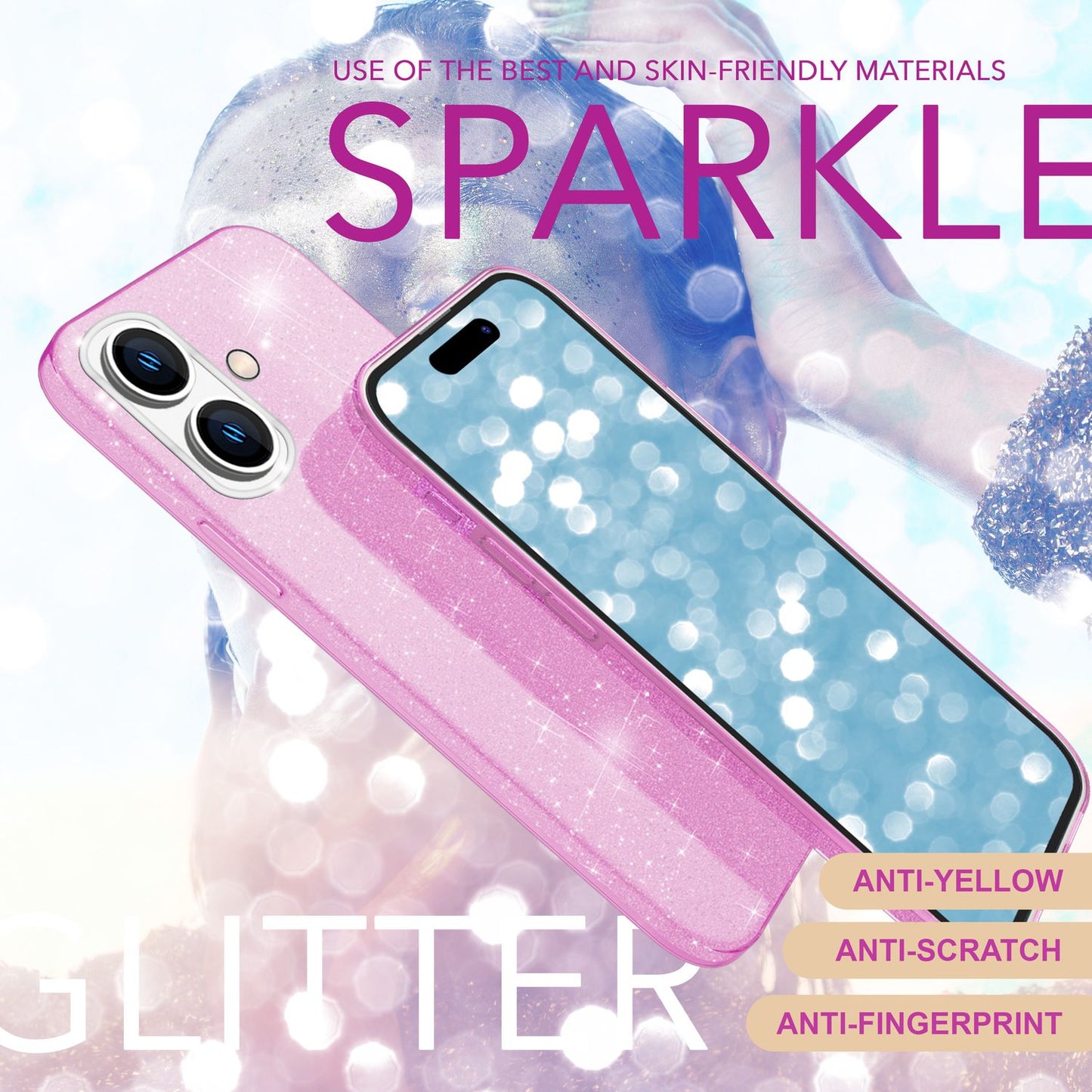 NALIA Glitzer Hybrid Hülle für iPhone 16, Verstärkte Silikon Handyhülle, Glänzende Glitzerhülle Schutz Cover