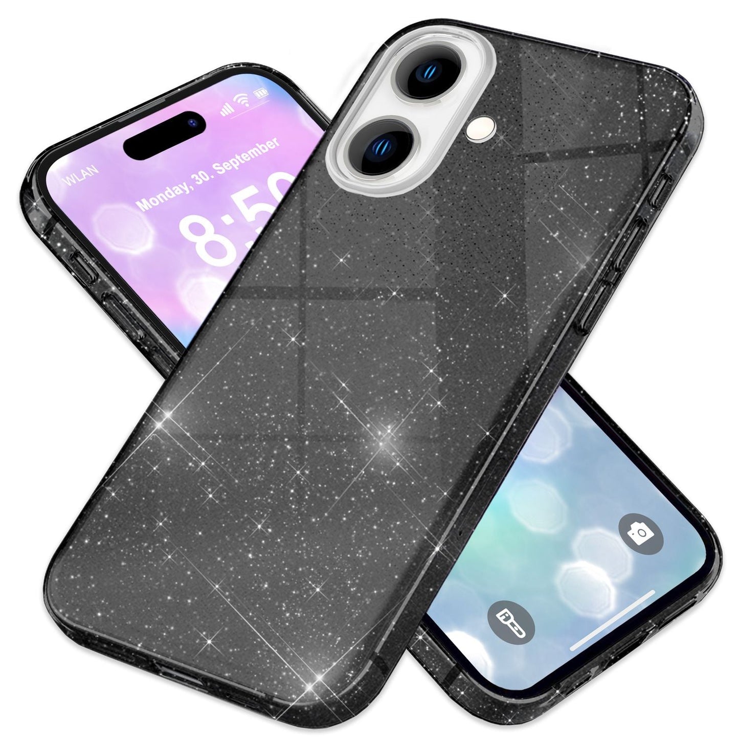 NALIA Glitzer Hybrid Hülle für iPhone 16, Verstärkte Silikon Handyhülle, Glänzende Glitzerhülle Schutz Cover