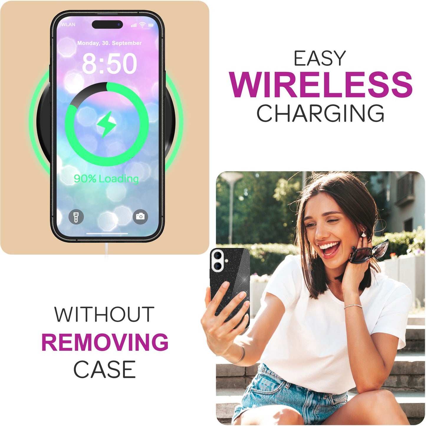 NALIA Glitzer Hybrid Hülle für iPhone 16, Verstärkte Silikon Handyhülle, Glänzende Glitzerhülle Schutz Cover