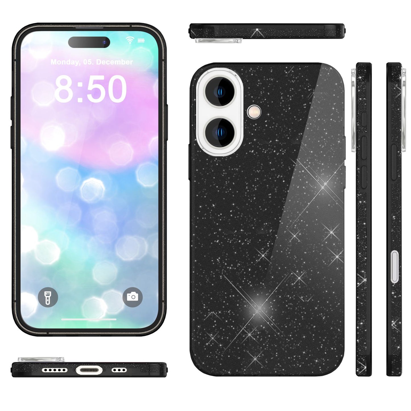 NALIA Glitzer Hybrid Hülle für iPhone 16, Verstärkte Silikon Handyhülle, Glänzende Glitzerhülle Schutz Cover