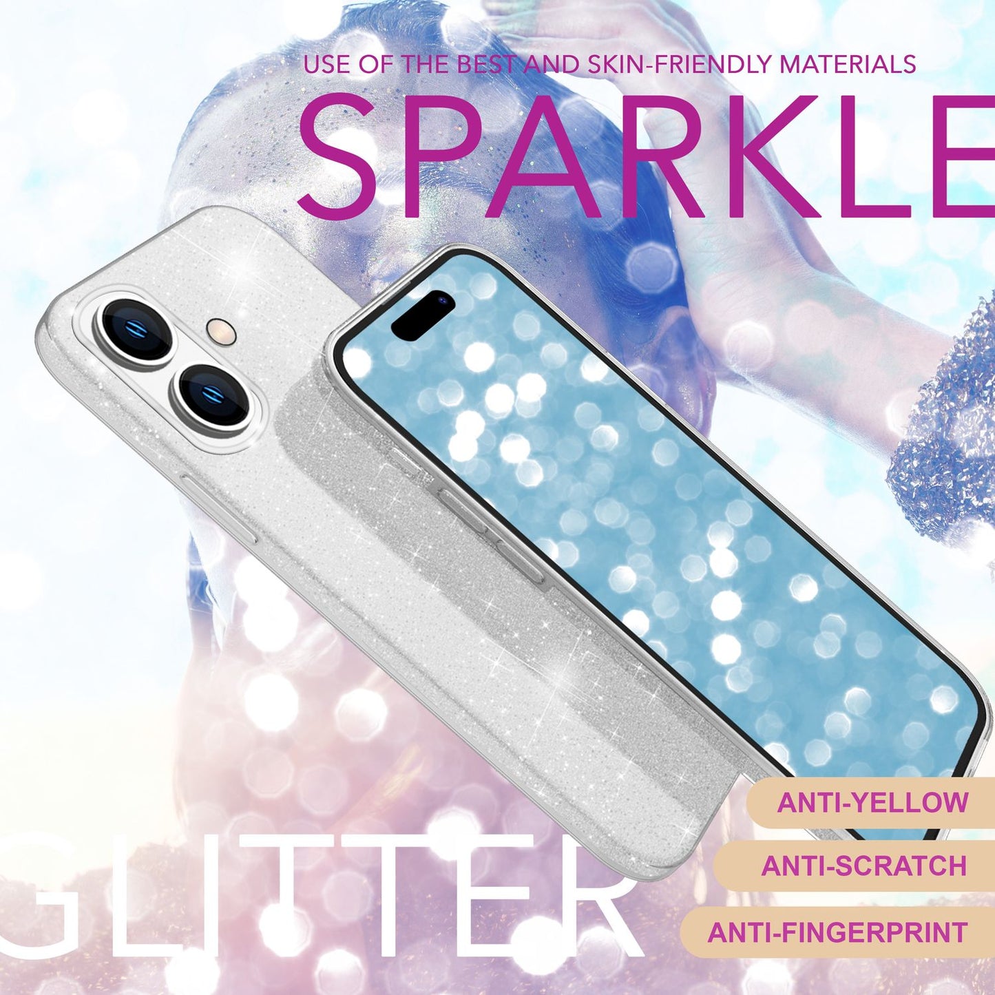 NALIA Glitzer Hybrid Hülle für iPhone 16, Verstärkte Silikon Handyhülle, Glänzende Glitzerhülle Schutz Cover