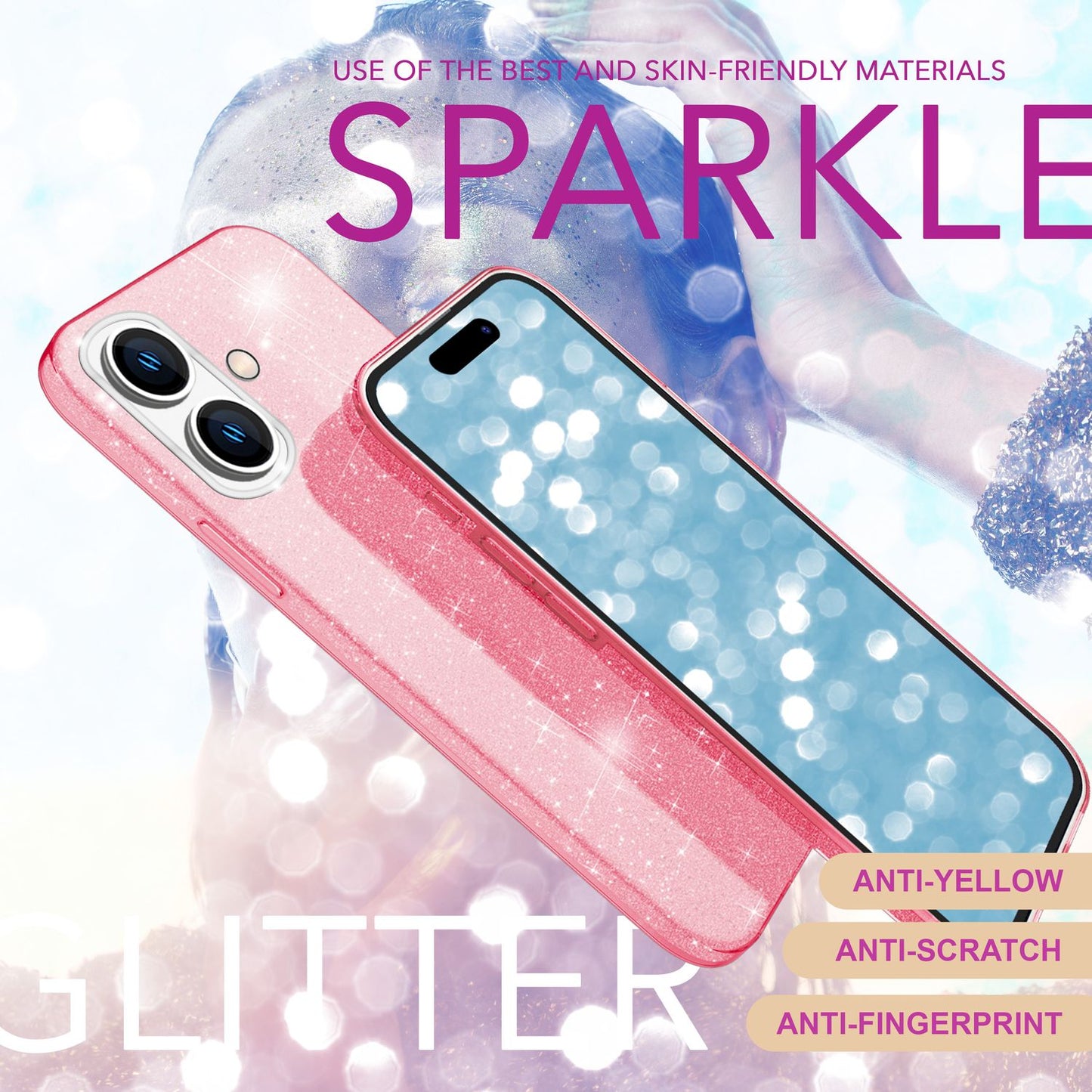 NALIA Glitzer Hybrid Hülle für iPhone 16 Plus, Verstärkte Silikon Handyhülle, Glänzende Schutz Glitzerhülle