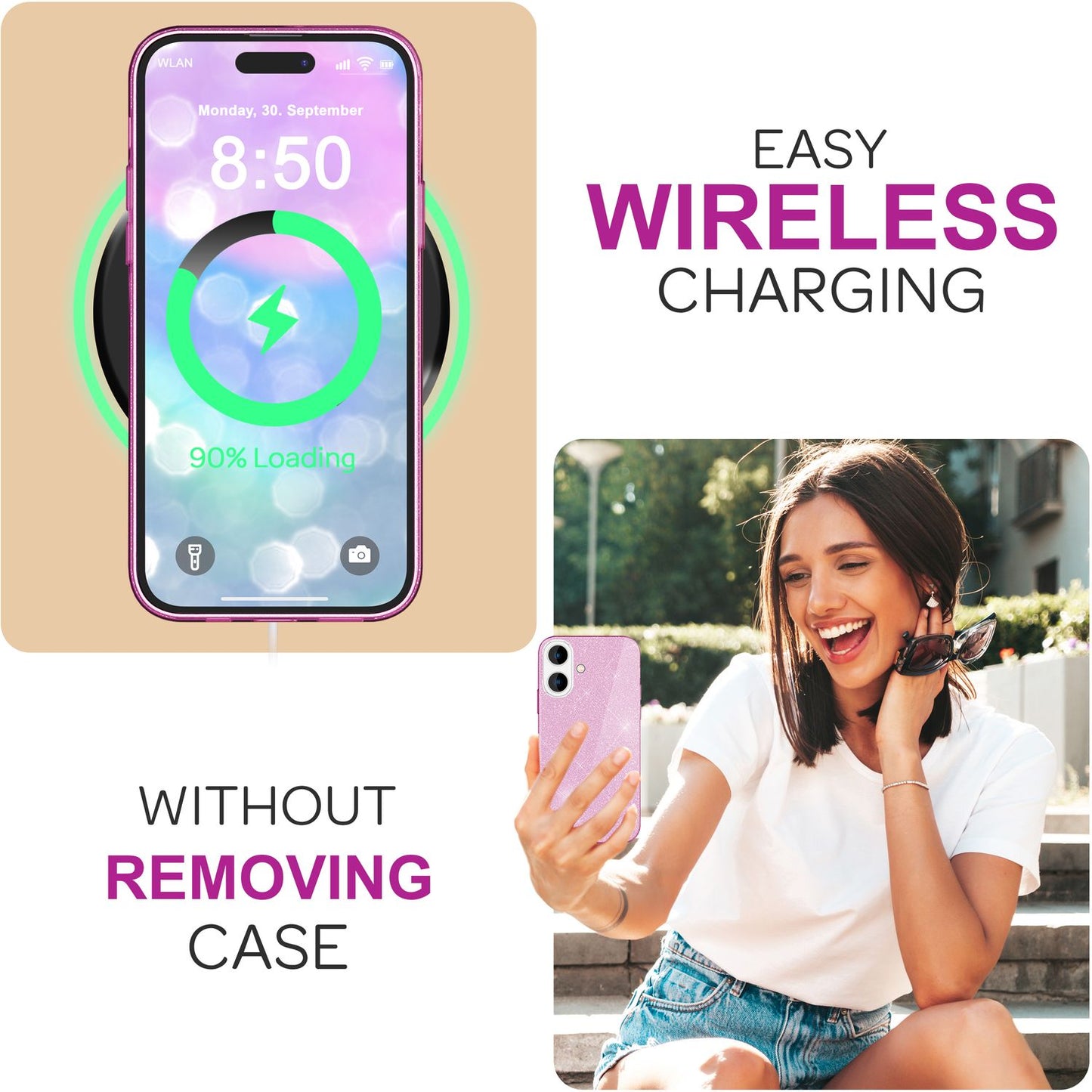 NALIA Glitzer Hybrid Hülle für iPhone 16 Plus, Verstärkte Silikon Handyhülle, Glänzende Schutz Glitzerhülle