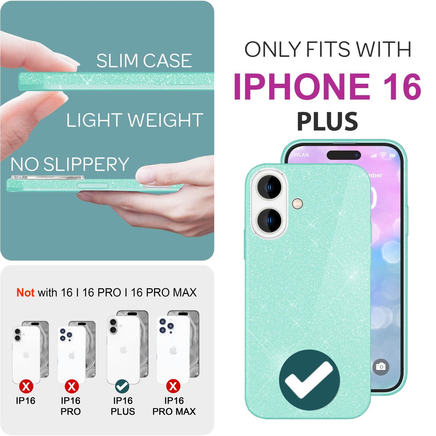 NALIA Glitzer Hybrid Hülle für iPhone 16 Plus, Verstärkte Silikon Handyhülle, Glänzende Schutz Glitzerhülle