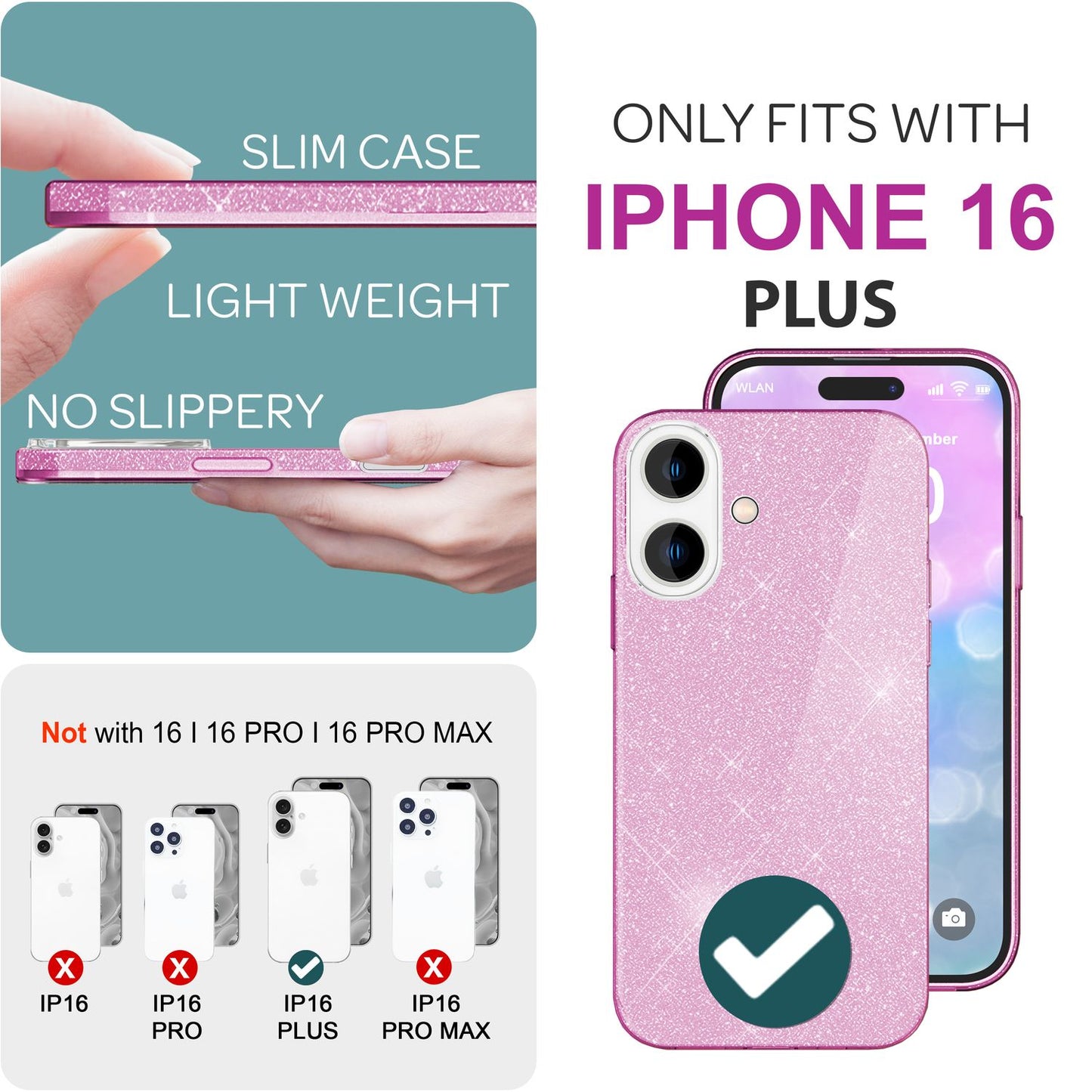 NALIA Glitzer Hybrid Hülle für iPhone 16 Plus, Verstärkte Silikon Handyhülle, Glänzende Schutz Glitzerhülle