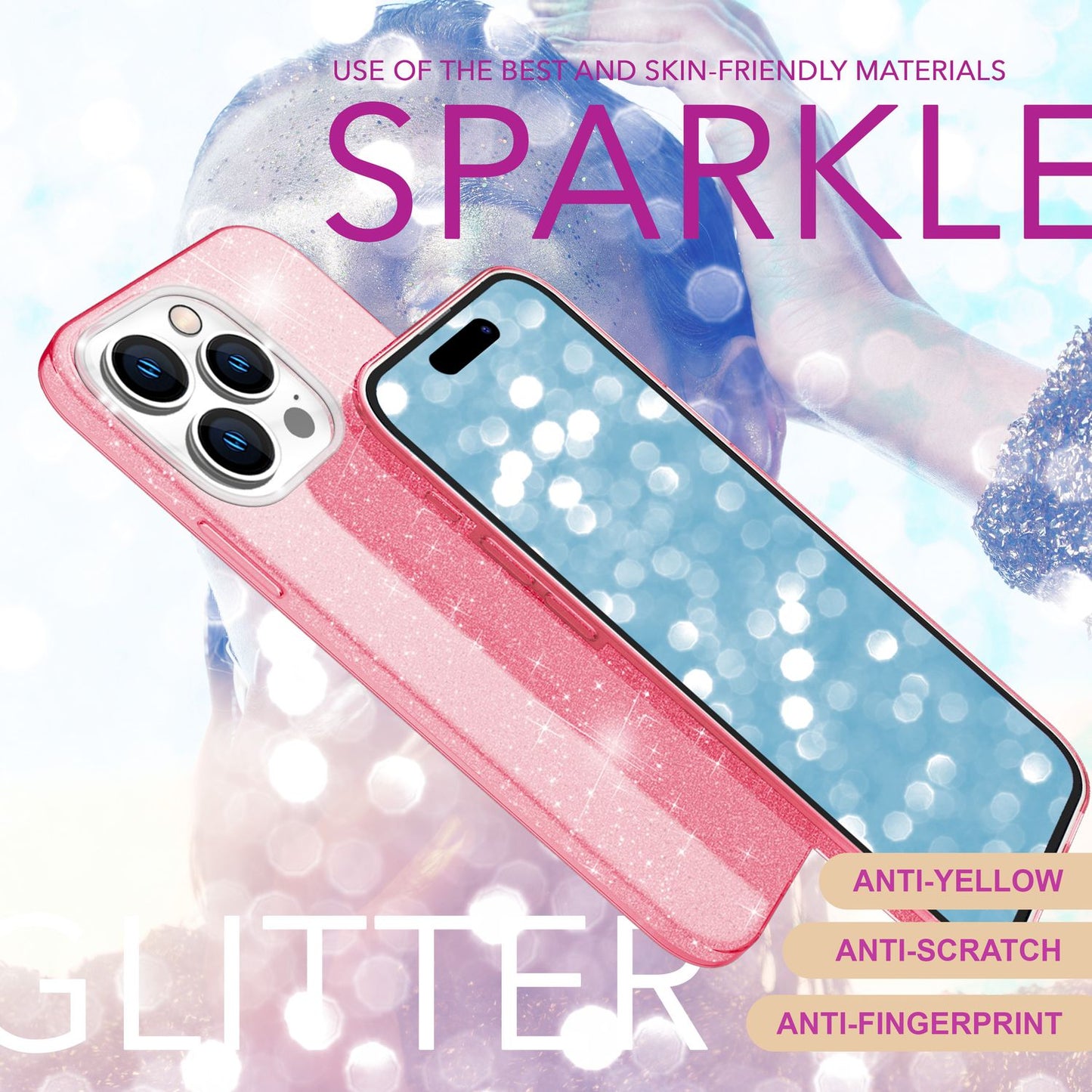 NALIA Glitzer Hybrid Hülle für iPhone 16 Pro, Verstärkte Silikon Handyhülle, Glänzende Glitzerhülle Schutz Cover