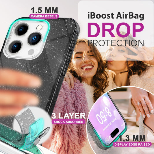 NALIA Glitzer Hybrid Hülle für iPhone 16 Pro, Verstärkte Silikon Handyhülle, Glänzende Glitzerhülle Schutz Cover