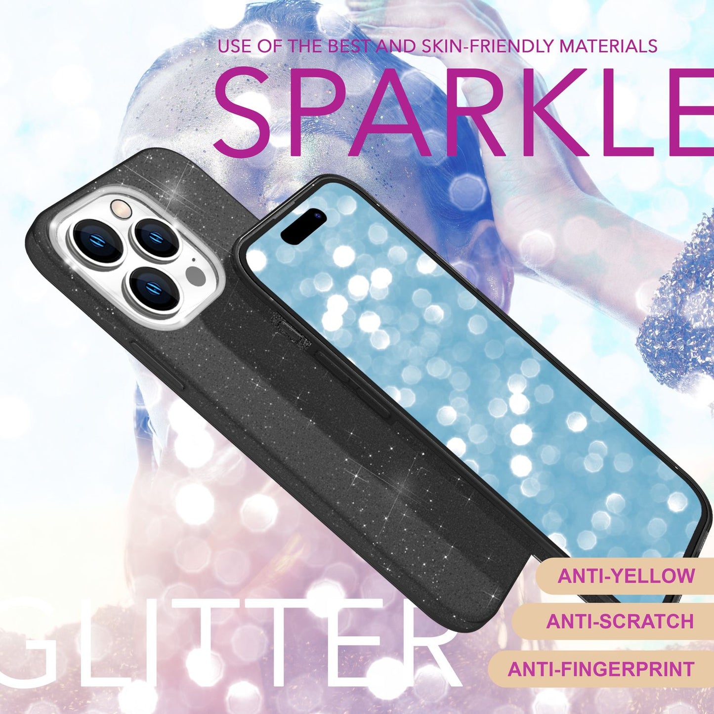 NALIA Glitzer Hybrid Hülle für iPhone 16 Pro, Verstärkte Silikon Handyhülle, Glänzende Glitzerhülle Schutz Cover