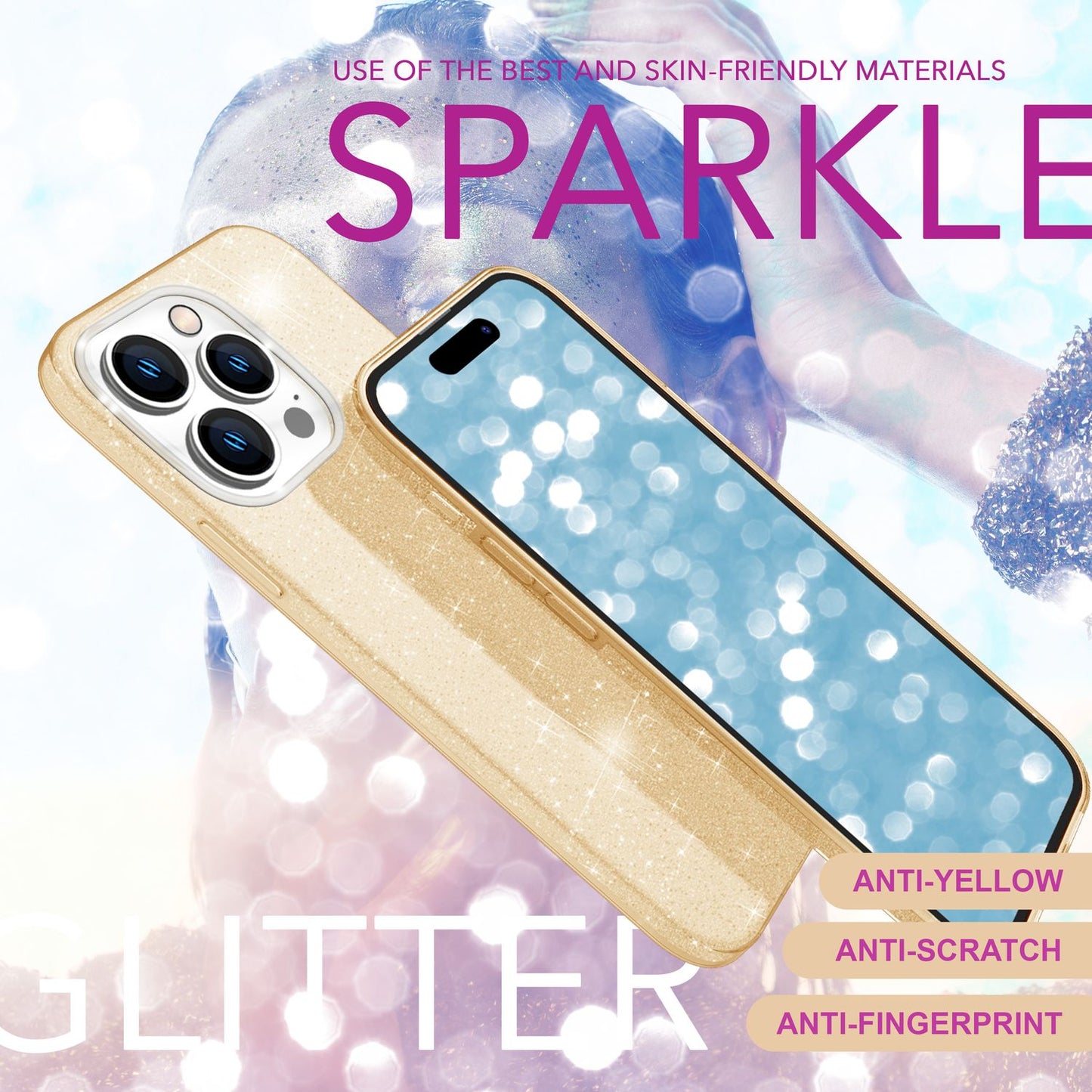 NALIA Glitzer Hybrid Hülle für iPhone 16 Pro Max, Verstärkte Silikon Handyhülle, Glänzende Glitzerhülle Cover