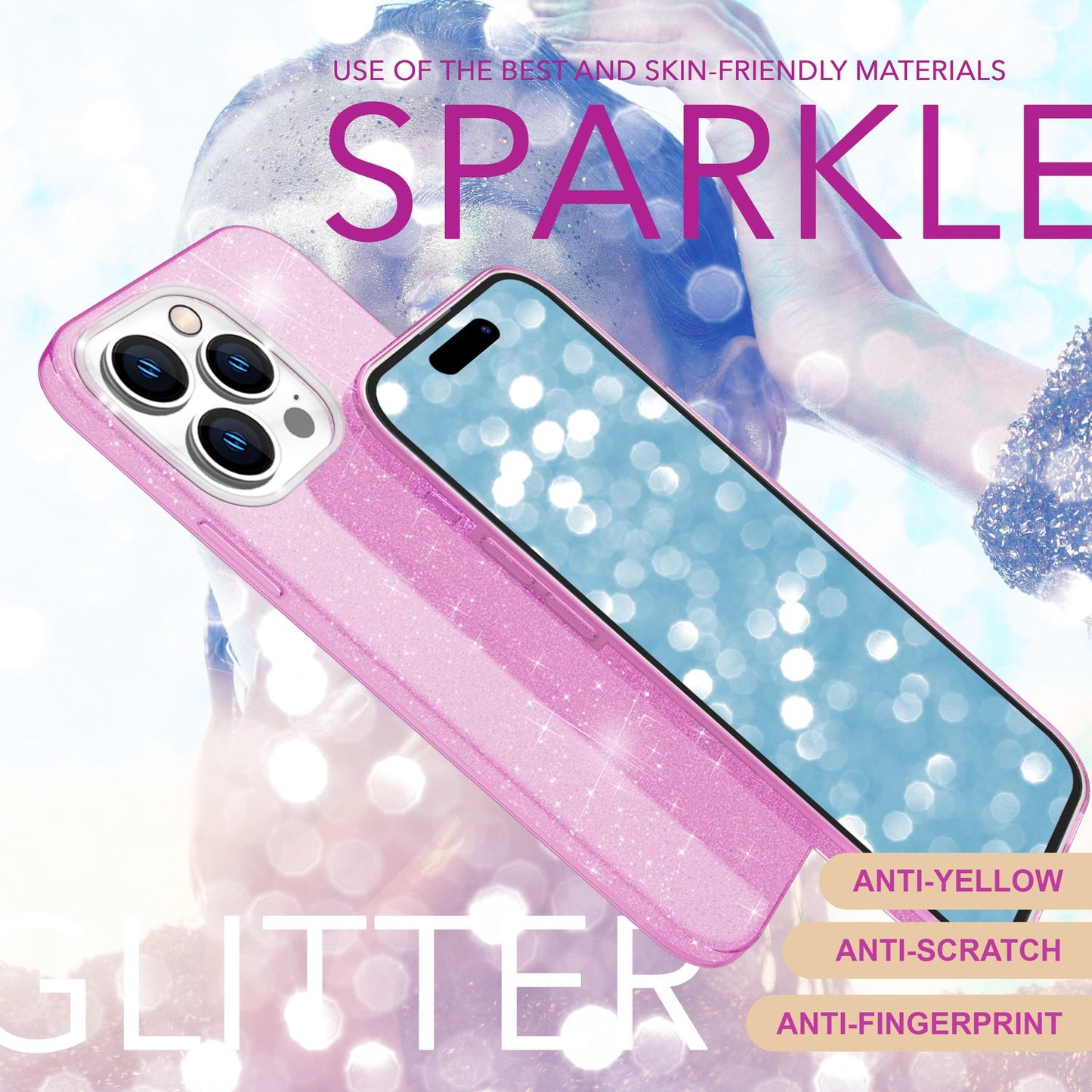 NALIA Glitzer Hybrid Hülle für iPhone 16 Pro Max, Verstärkte Silikon Handyhülle, Glänzende Glitzerhülle Cover