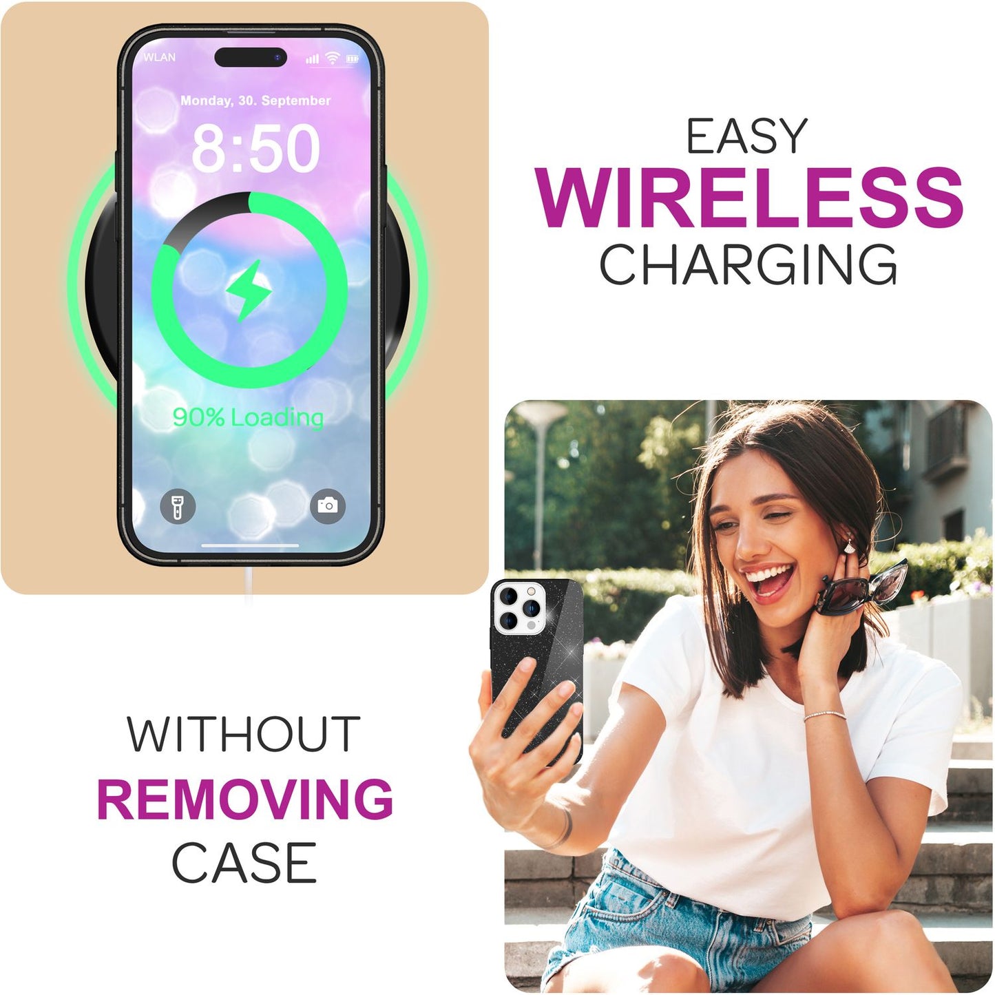 NALIA Glitzer Hybrid Hülle für iPhone 16 Pro Max, Verstärkte Silikon Handyhülle, Glänzende Glitzerhülle Cover