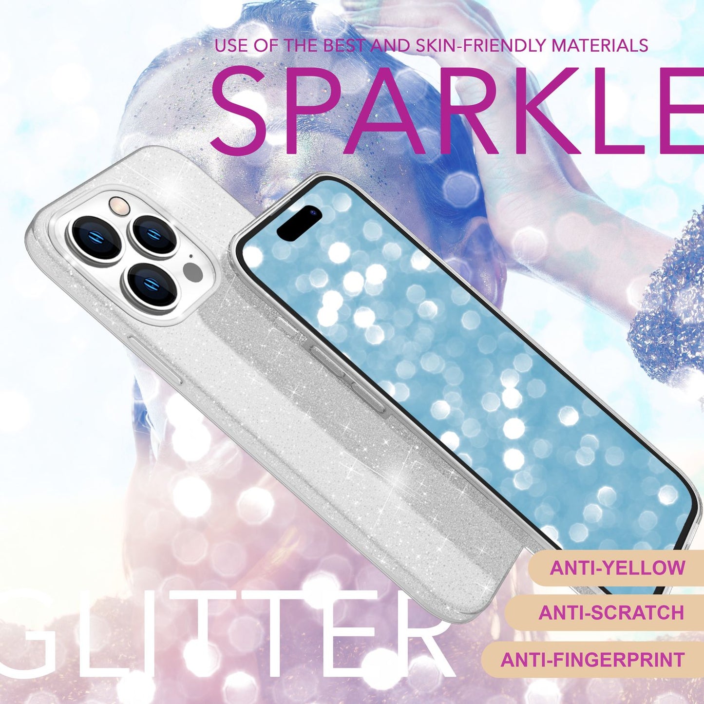 NALIA Glitzer Hybrid Hülle für iPhone 16 Pro Max, Verstärkte Silikon Handyhülle, Glänzende Glitzerhülle Cover