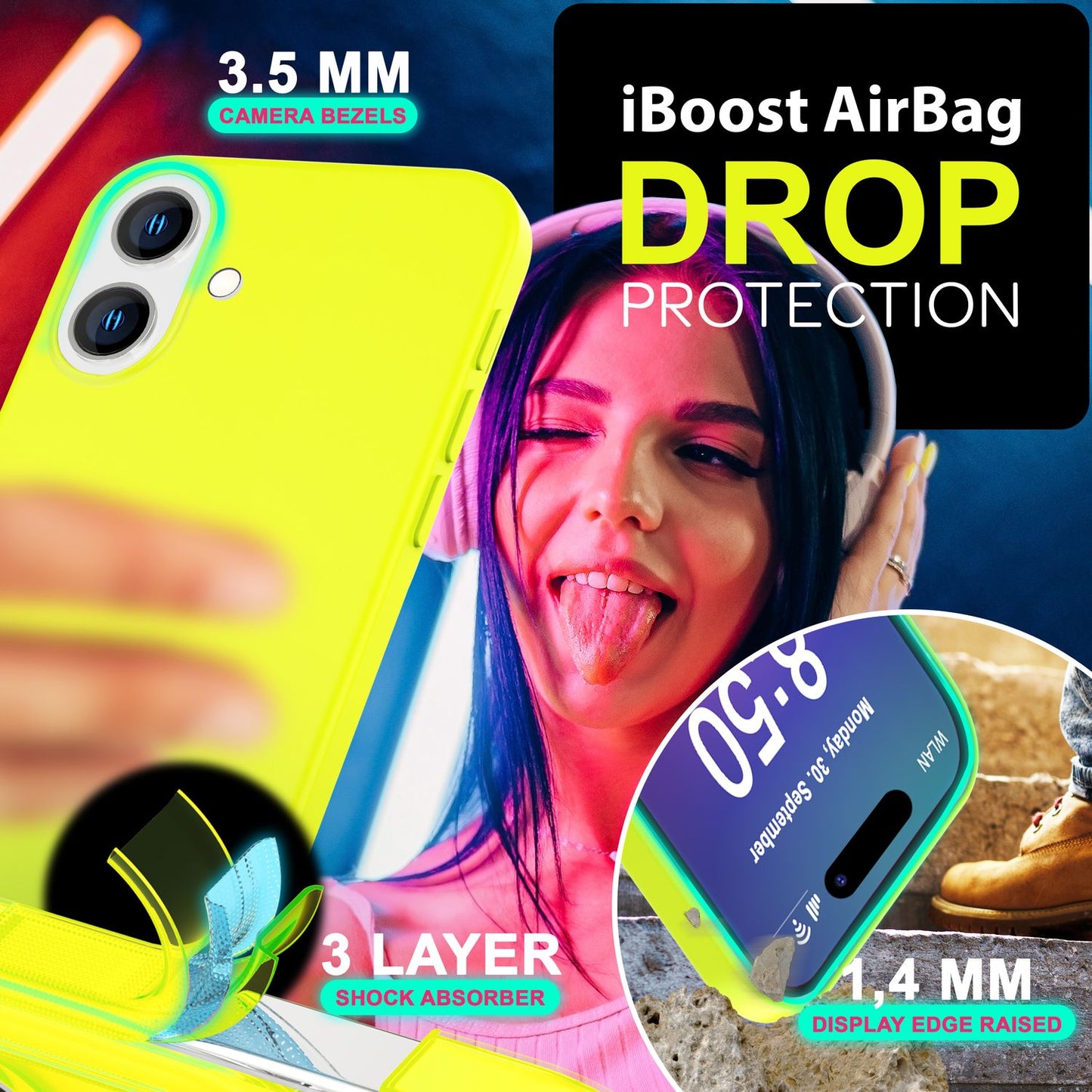 NALIA NeonShock Case - Neonfarbenes Silikoncover, TPU Material, Kompatibel Mit iPhone 16 Plus