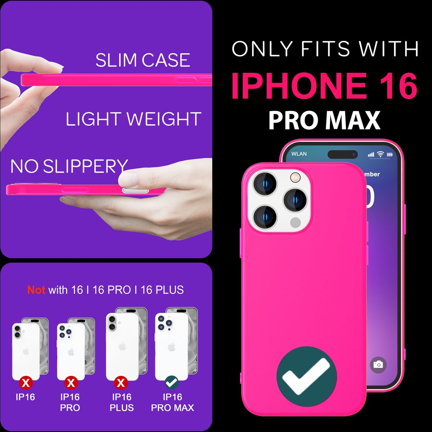 NALIA Bunte Neon Silikonhülle für iPhone 16 Pro Max, Hülle mit Intensiver Farbe, Rutschfeste Handyhülle Soft Case