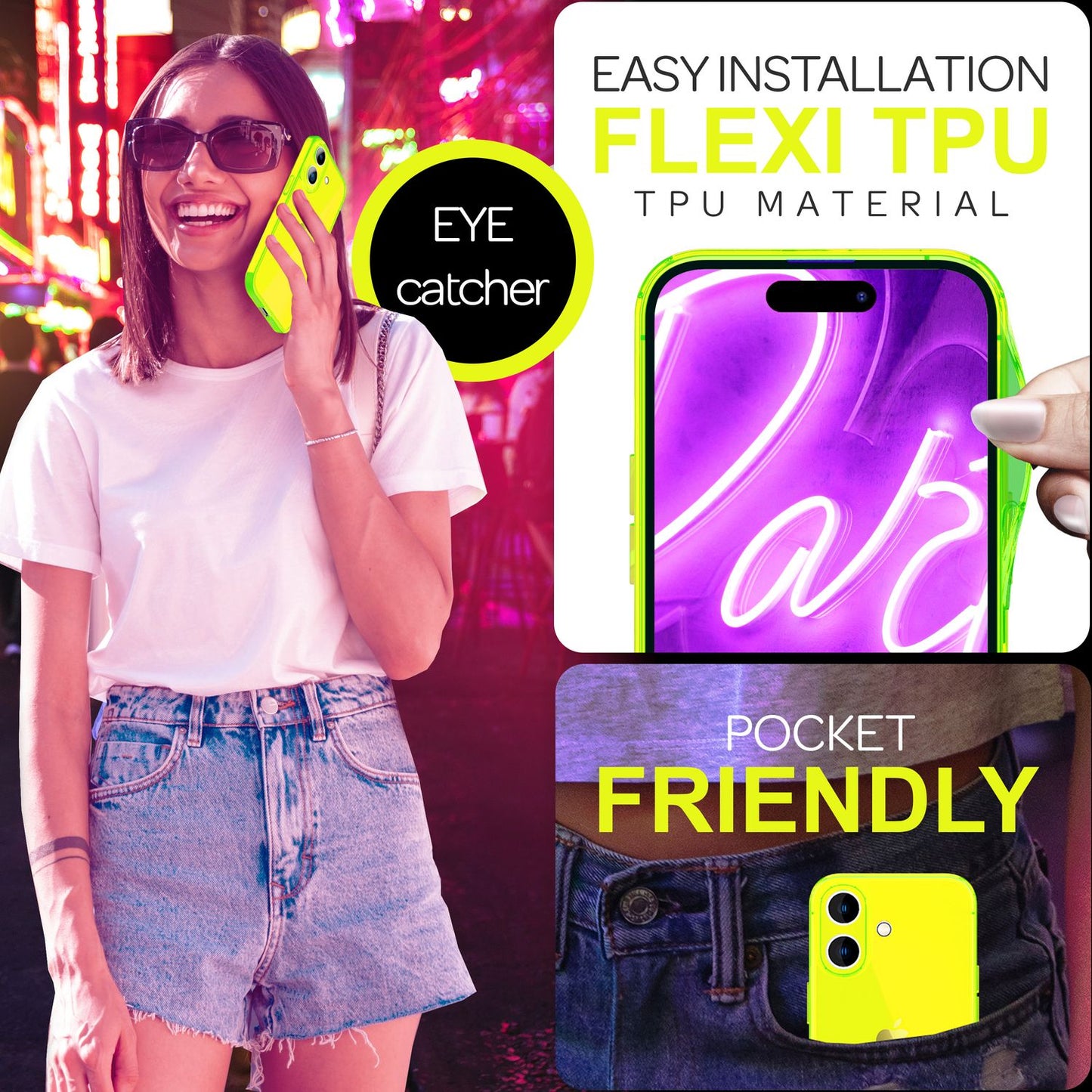 Husă NALIA Clear Neon - Compatibilă cu iPhone 16, Silicon Subțire 0.8 mm, Culori Neon