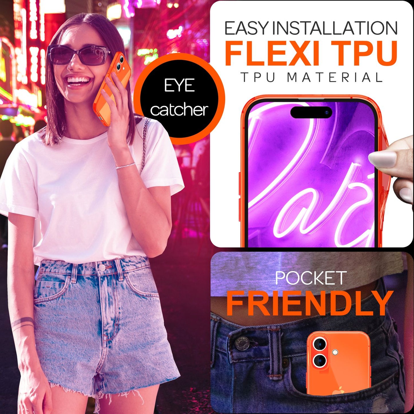 Husă NALIA Clear Neon - Compatibilă cu iPhone 16, Silicon Subțire 0.8 mm, Culori Neon