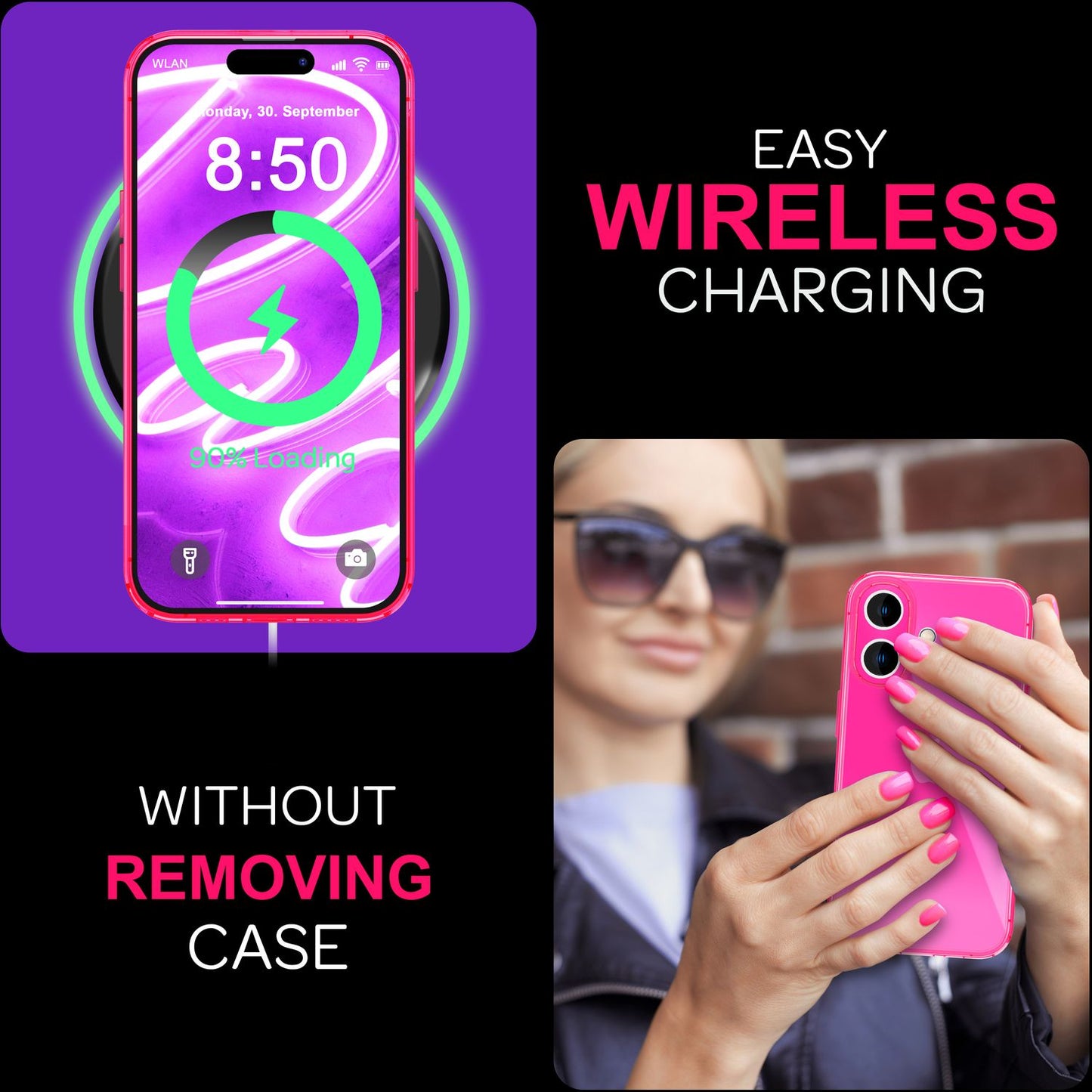 Husă NALIA Clear Neon - Compatibilă cu iPhone 16, Silicon Subțire 0.8 mm, Culori Neon