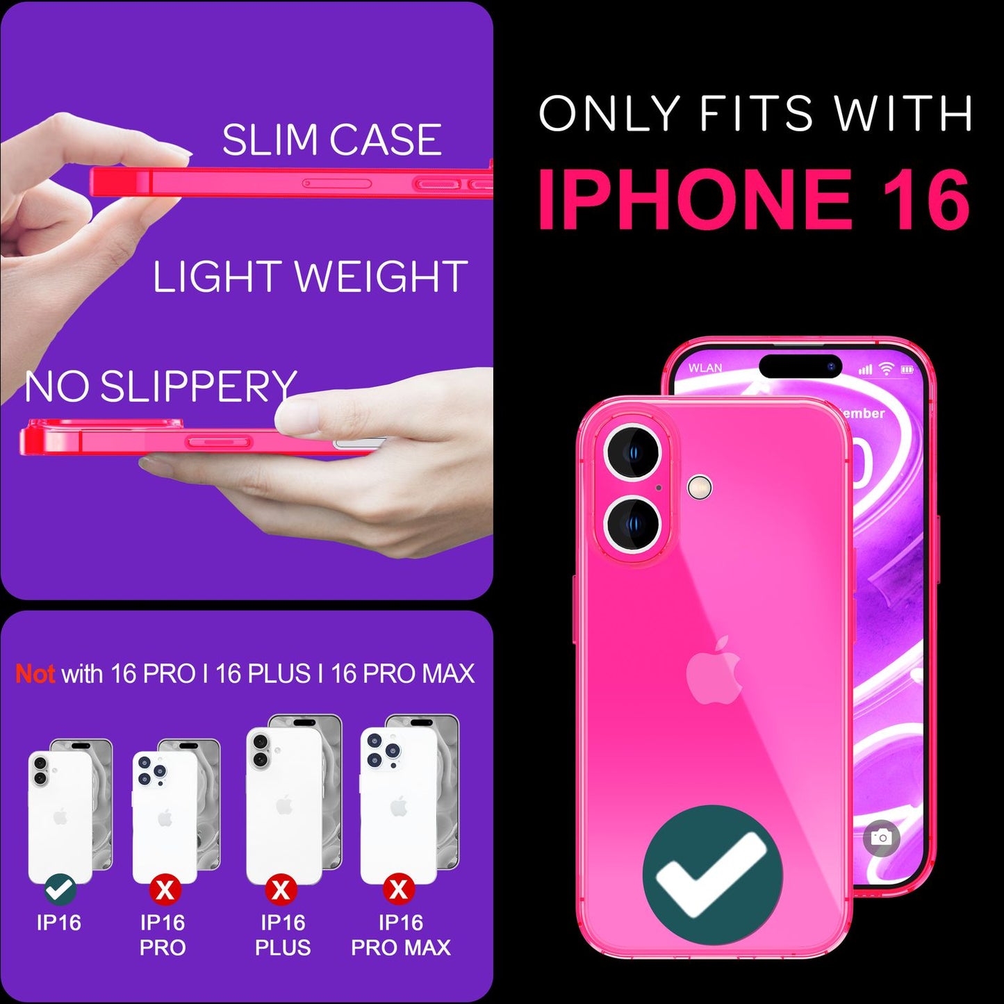 Husă NALIA Clear Neon - Compatibilă cu iPhone 16, Silicon Subțire 0.8 mm, Culori Neon