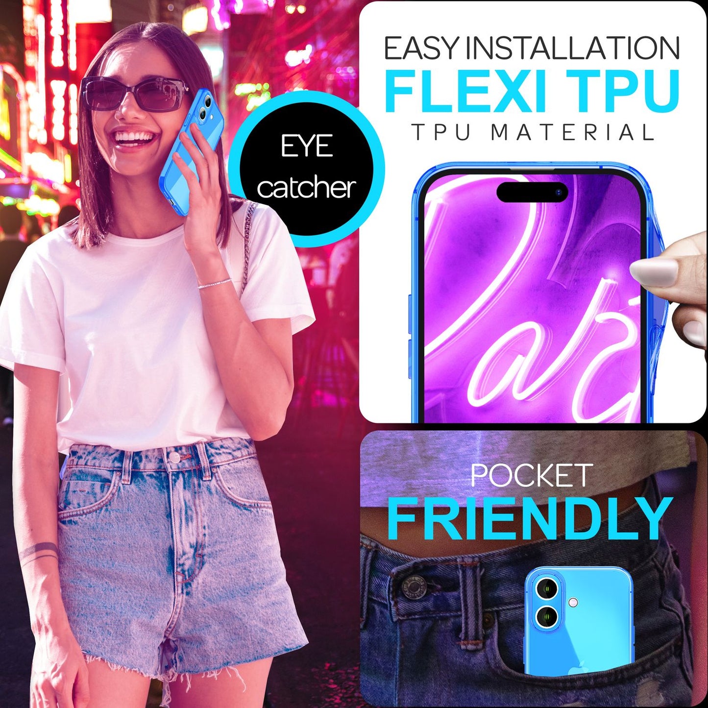 Carcasă NALIA Clear Neon - Culori neon vibrante, grosime 1,0 mm; greutate 12 g; Compatibilă cu iPhone 16 Plus