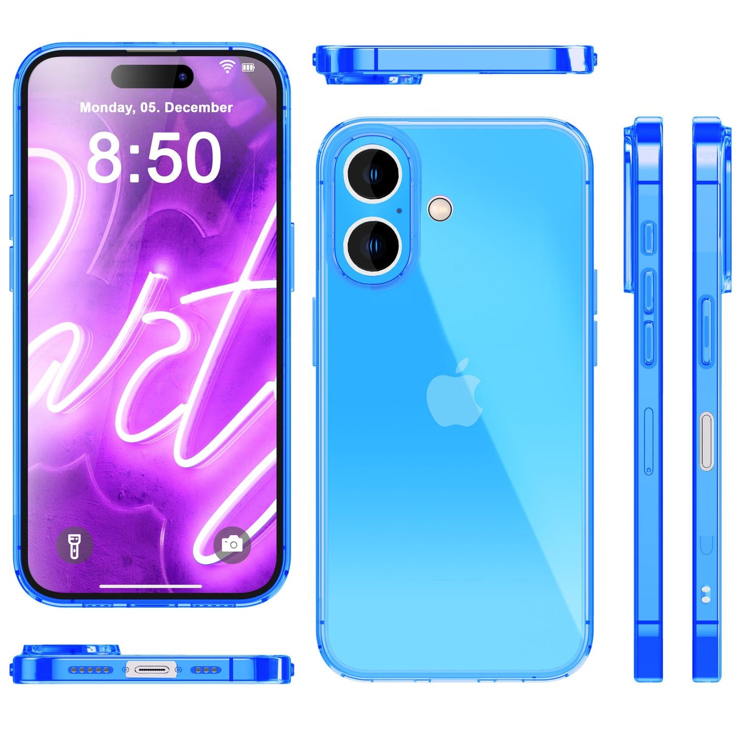Carcasă NALIA Clear Neon - Culori neon vibrante, grosime 1,0 mm; greutate 12 g; Compatibilă cu iPhone 16 Plus