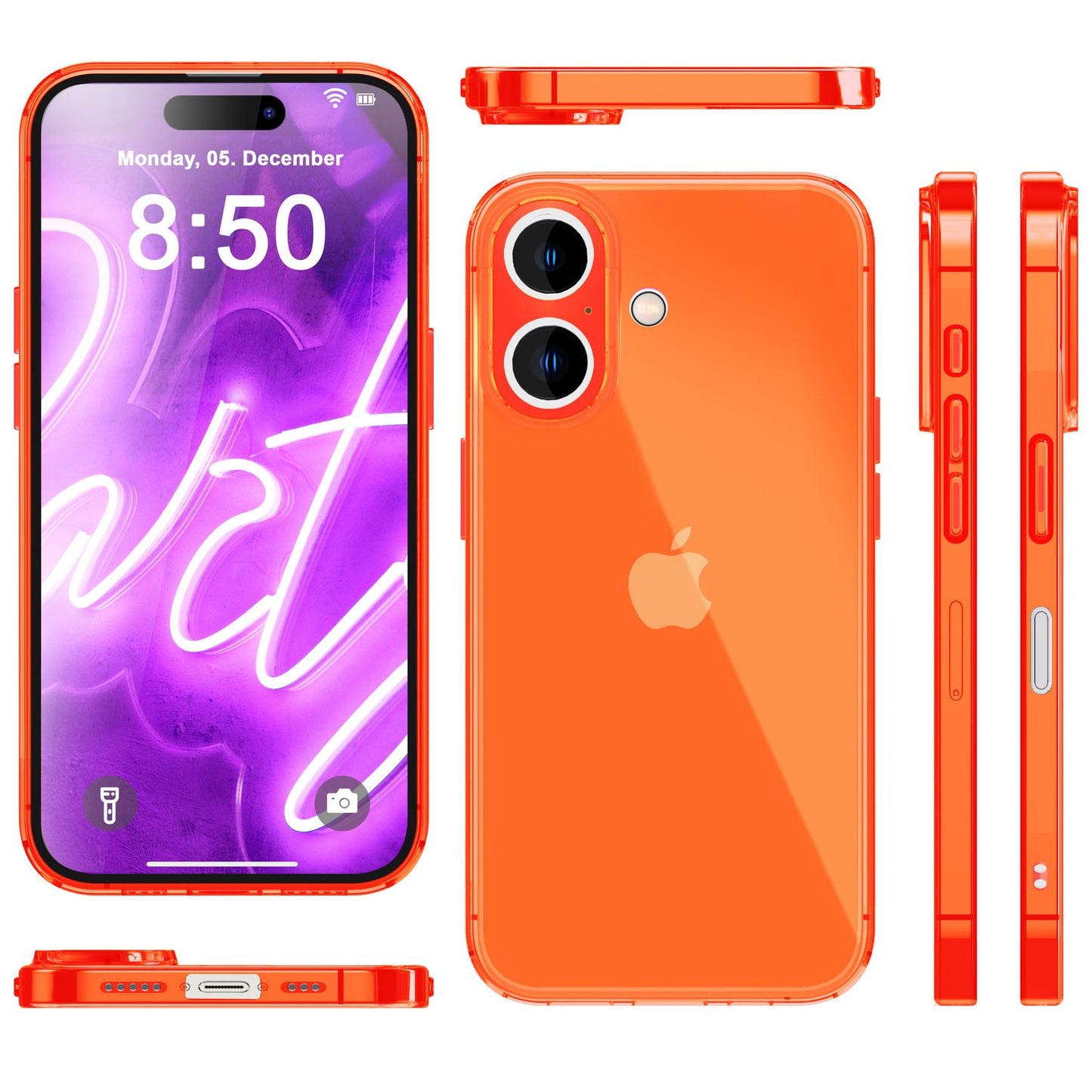 Carcasă NALIA Clear Neon - Culori neon vibrante, grosime 1,0 mm; greutate 12 g; Compatibilă cu iPhone 16 Plus