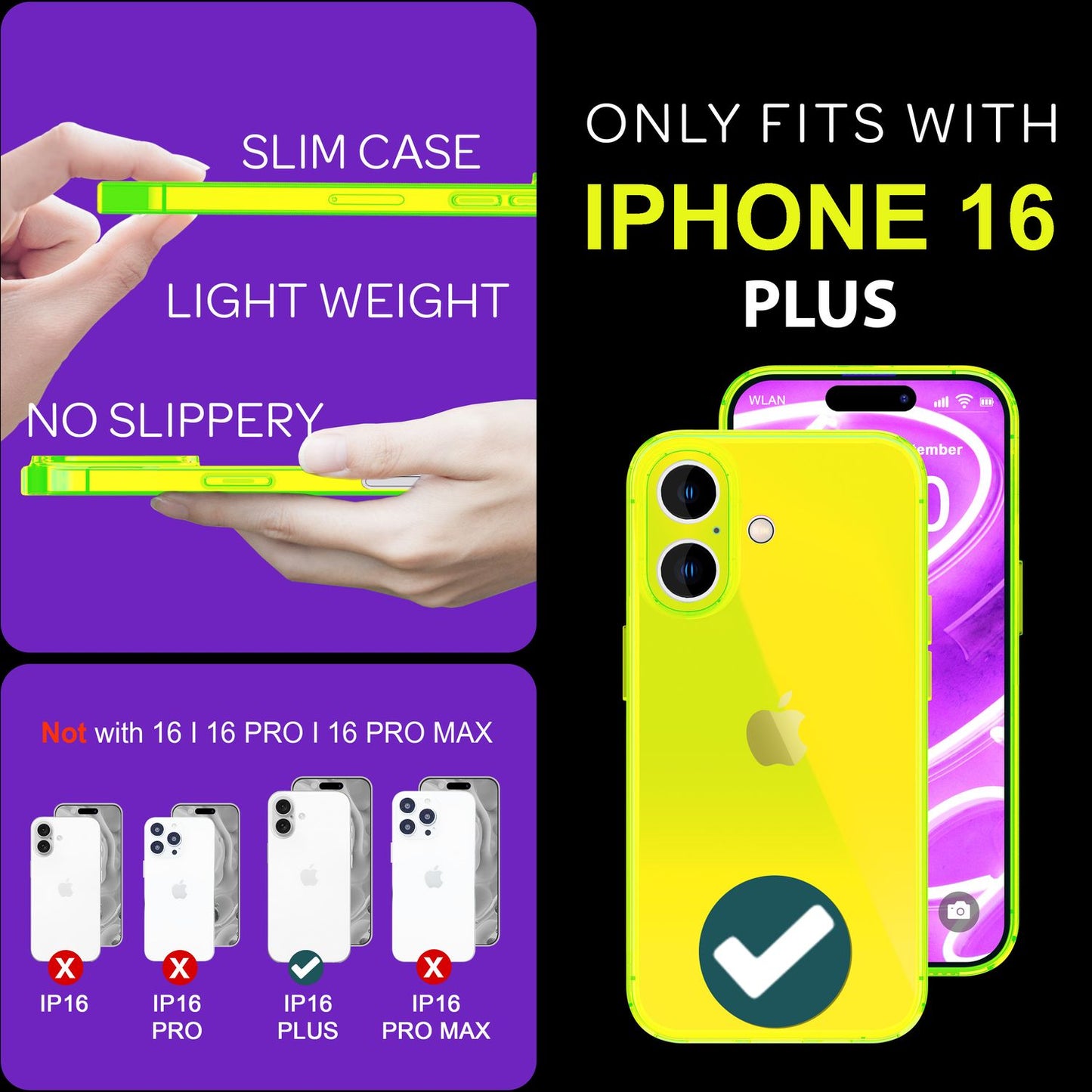 Carcasă NALIA Clear Neon - Culori neon vibrante, grosime 1,0 mm; greutate 12 g; Compatibilă cu iPhone 16 Plus