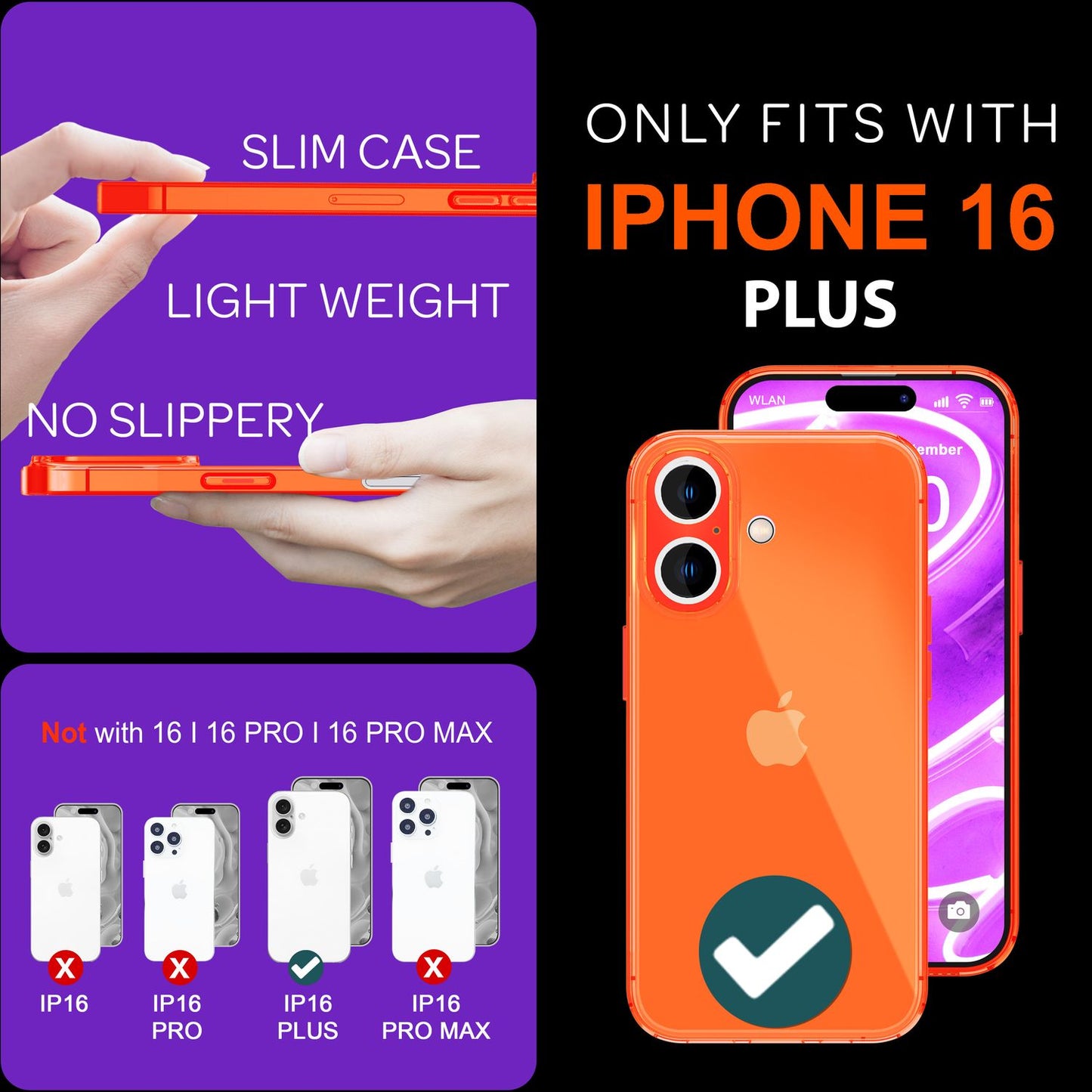 Carcasă NALIA Clear Neon - Culori neon vibrante, grosime 1,0 mm; greutate 12 g; Compatibilă cu iPhone 16 Plus