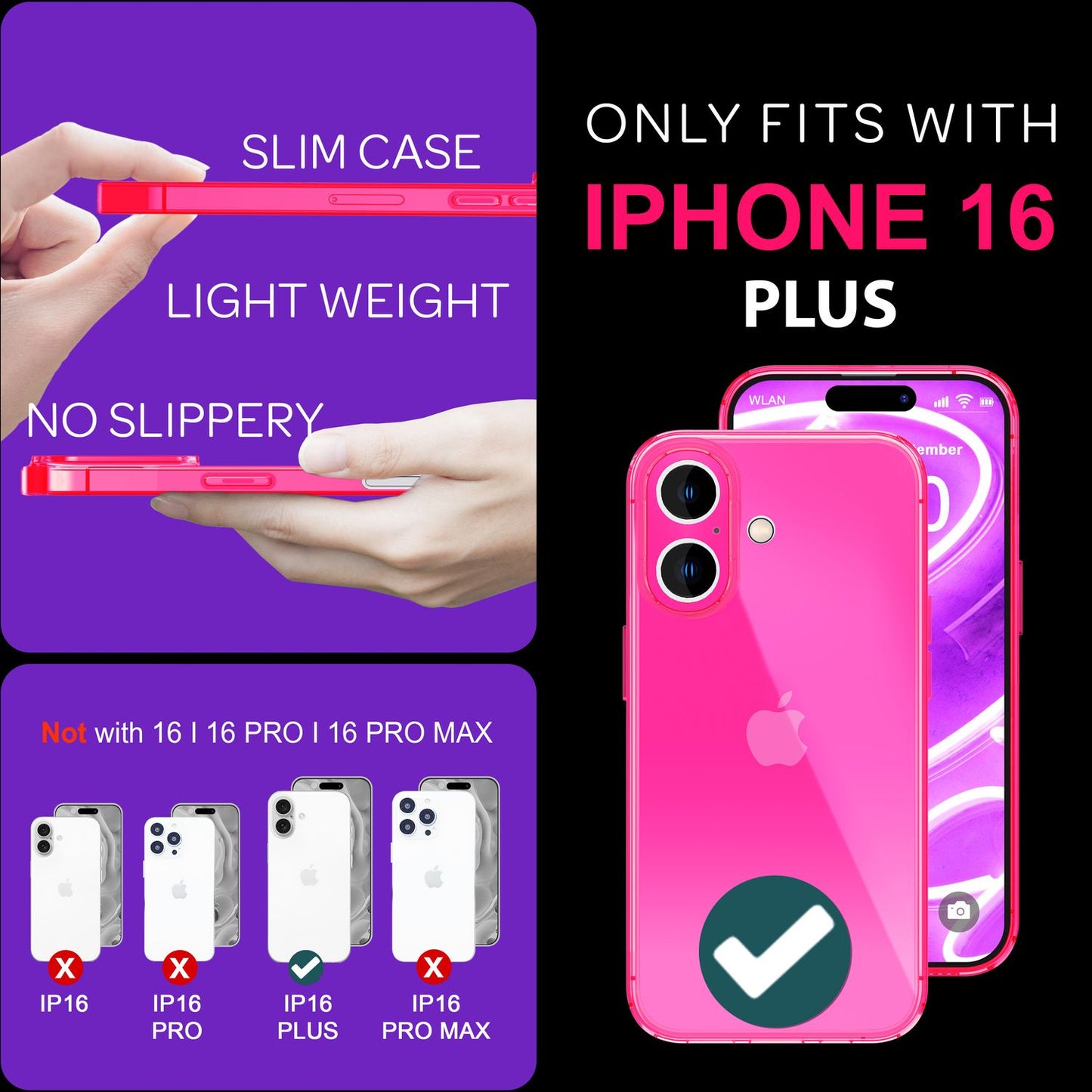 Carcasă NALIA Clear Neon - Culori neon vibrante, grosime 1,0 mm; greutate 12 g; Compatibilă cu iPhone 16 Plus