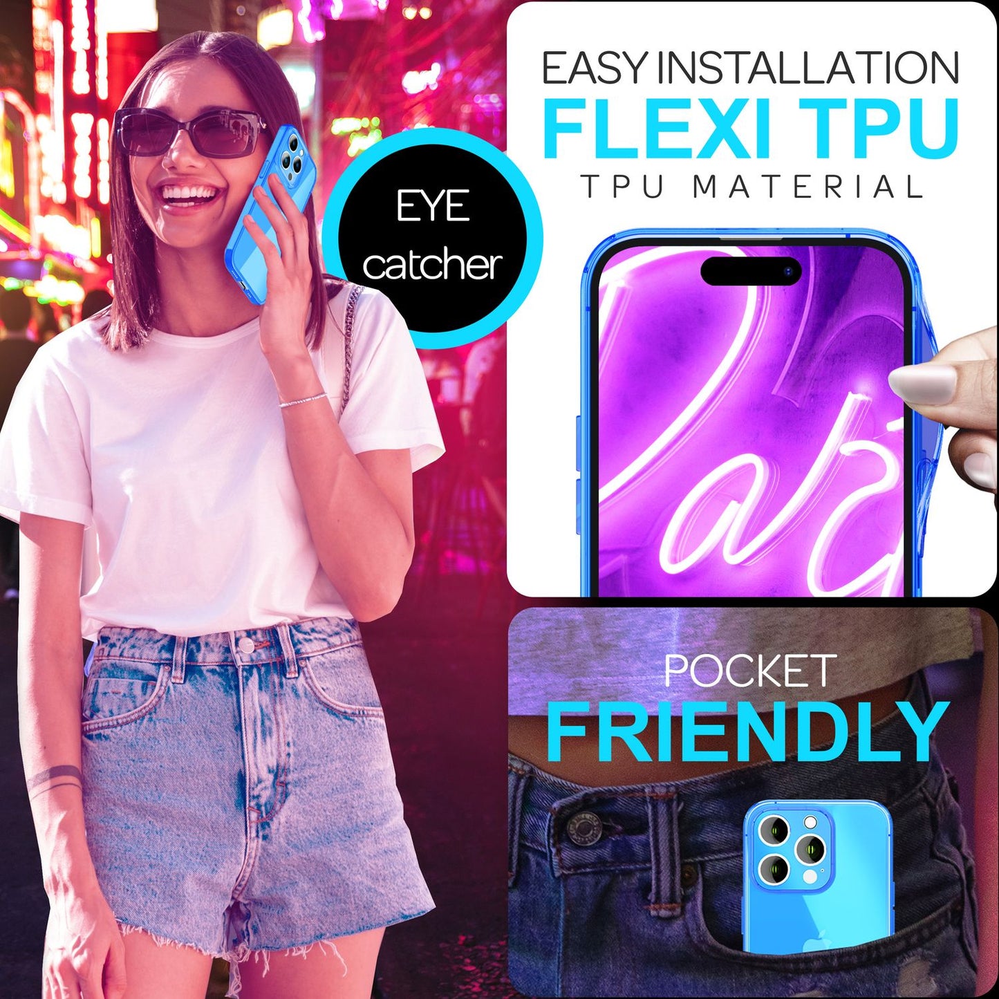 NALIA Husă transparentă neon pentru iPhone 16 Pro, husă transparentă de telefon în culori vibrante, husă subțire din silicon