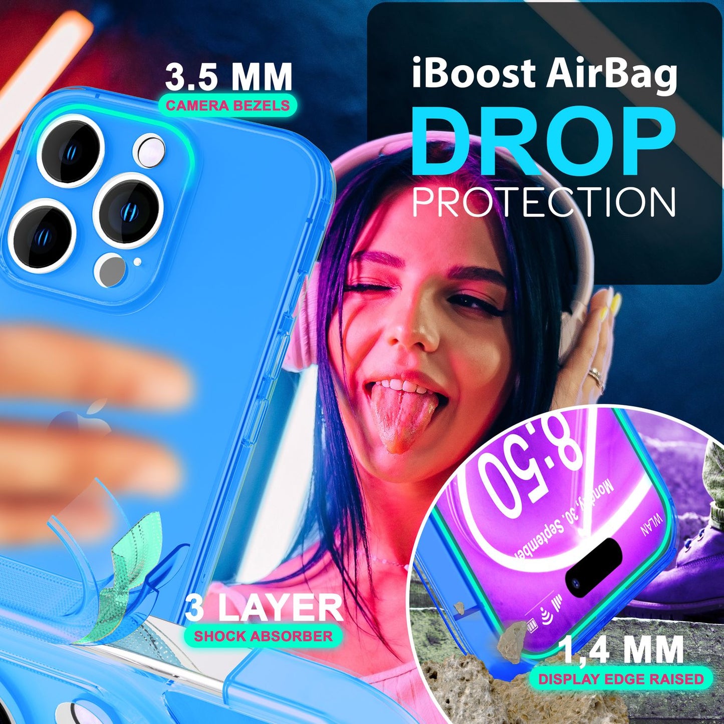 Husă NALIA Clear Neon - Dimensiune 6,7 inch, silicon, culori neon