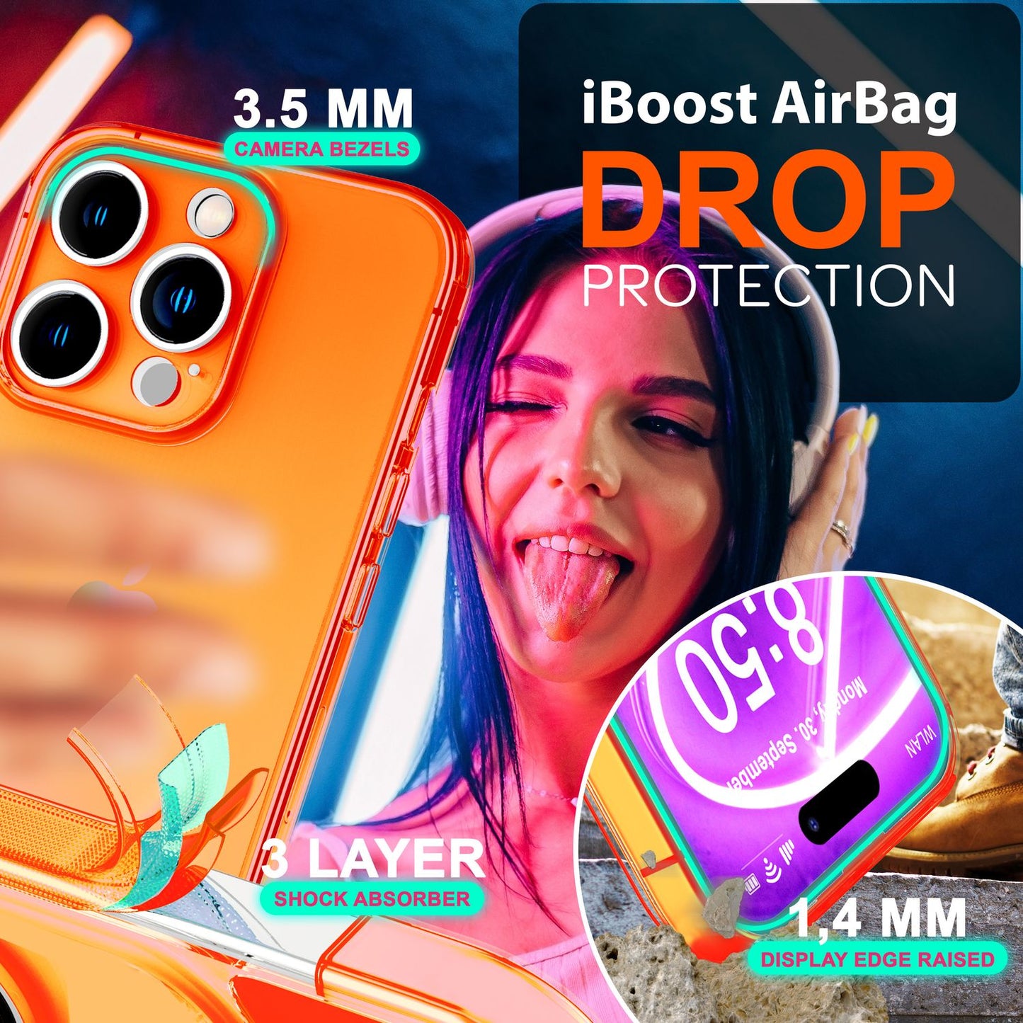 Husă NALIA Clear Neon - Dimensiune 6,7 inch, silicon, culori neon