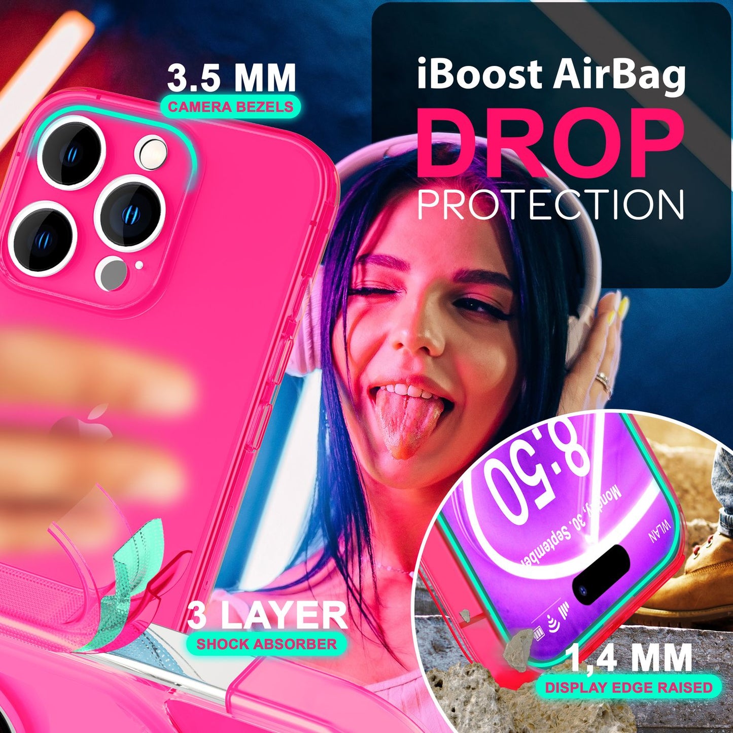 Husă NALIA Clear Neon - Dimensiune 6,7 inch, silicon, culori neon