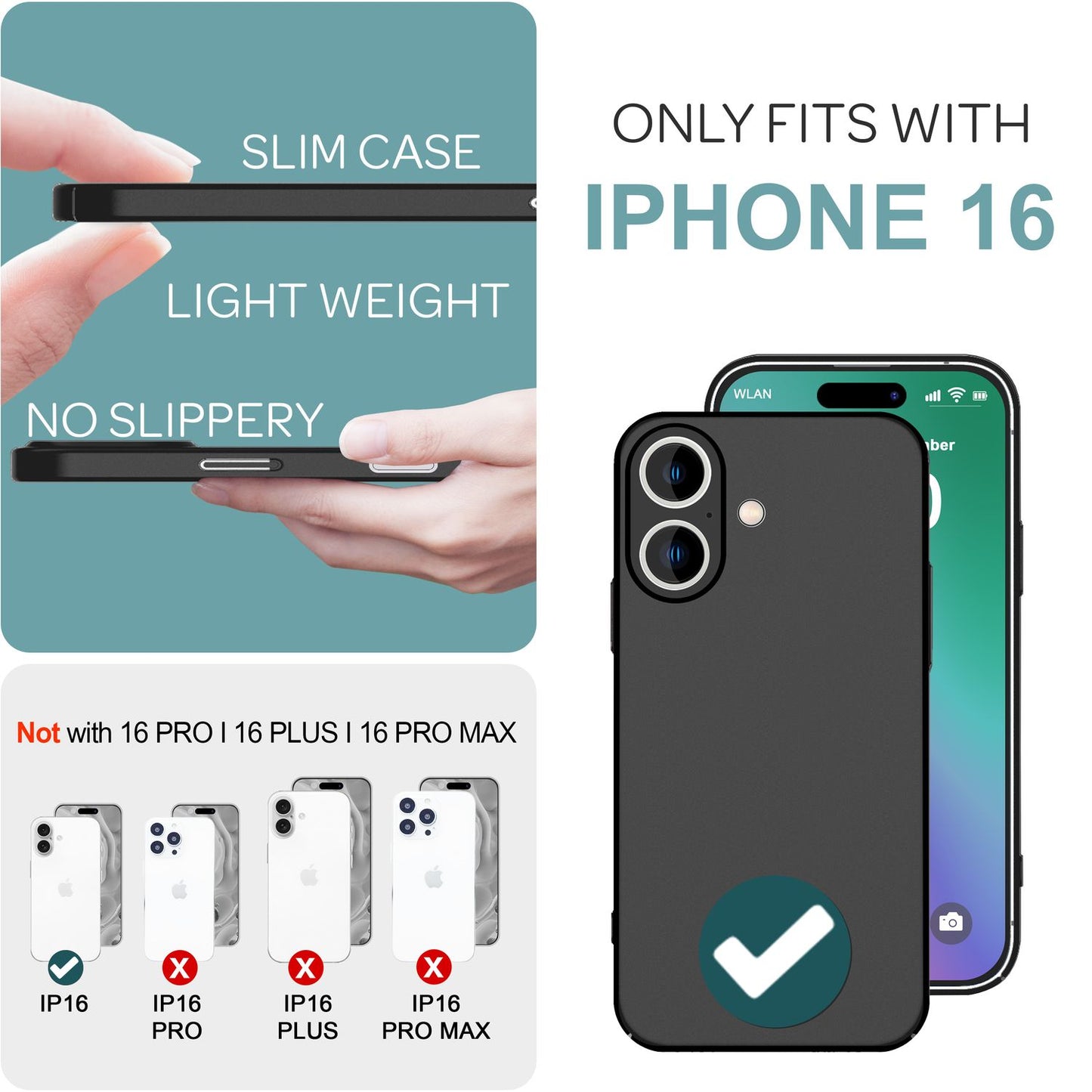 NALIA Ultra Dünne Harte Hülle für iPhone 16, Leichte Schlanke 0,5mm Handyhülle, Matte Rutschfeste Schutzhülle