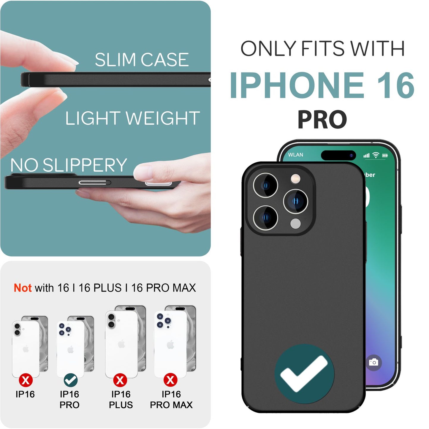 NALIA Ultra Dünne Harte Hülle für iPhone 16 Pro, Leichte Schlanke 0,5mm Handyhülle, Rutschfeste Schutzhülle