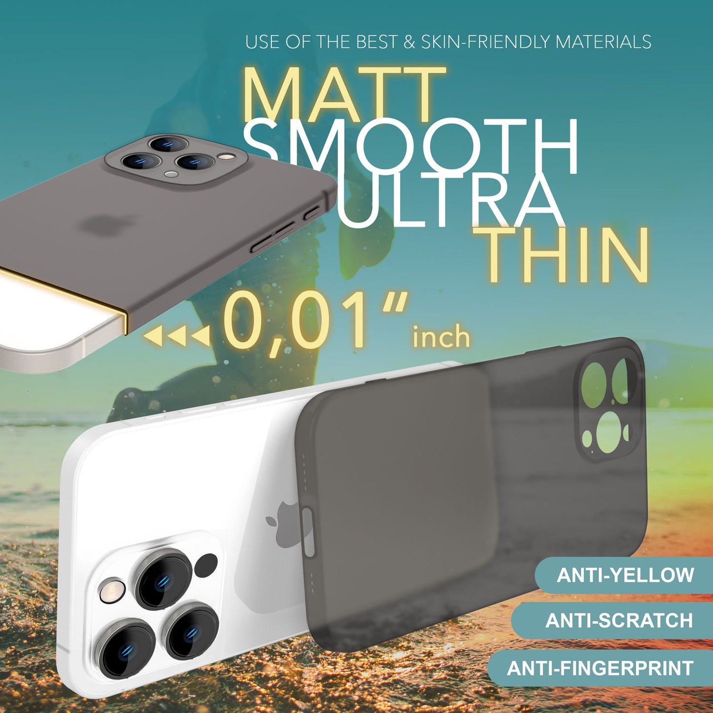 NALIA Husă de protecție extrem de subțire pentru iPhone 16 Pro, carcasă subțire ultra subțire de 0,3 mm, carcasă de telefon semitransparentă