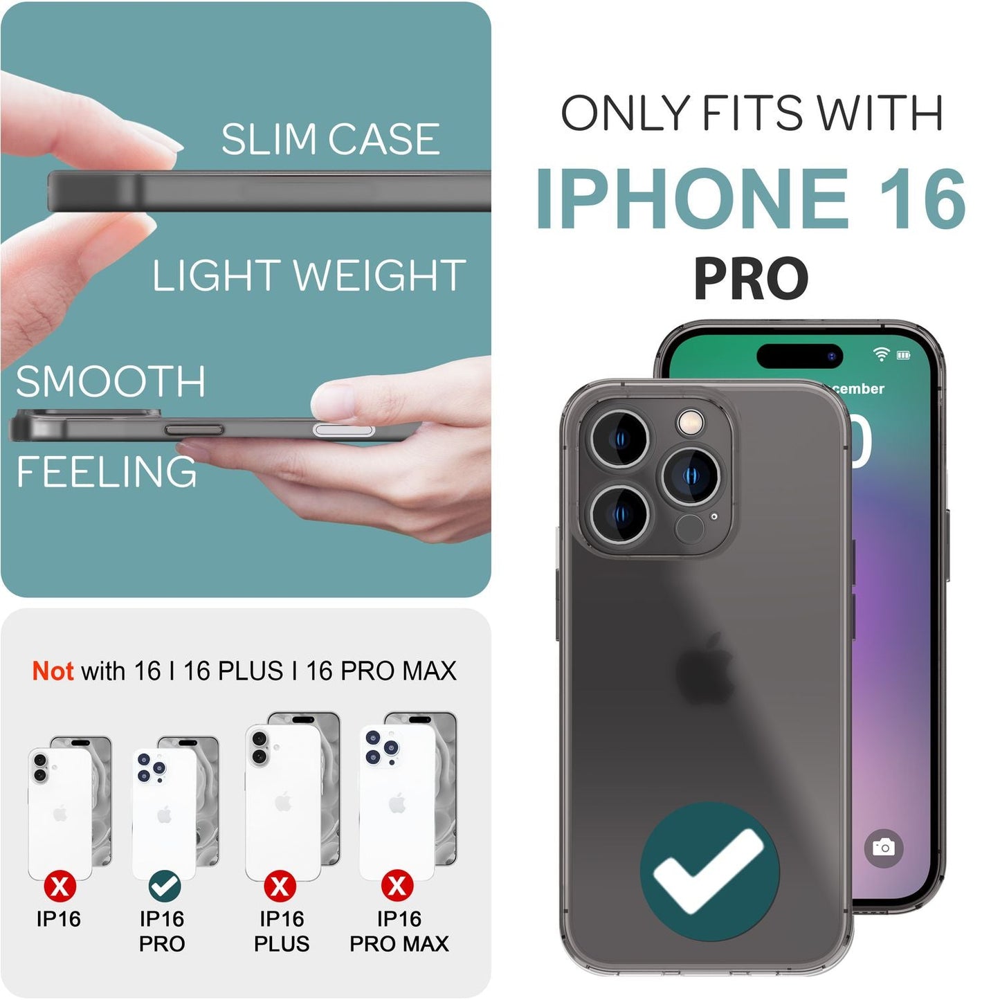 NALIA Husă de protecție extrem de subțire pentru iPhone 16 Pro, carcasă subțire ultra subțire de 0,3 mm, carcasă de telefon semitransparentă