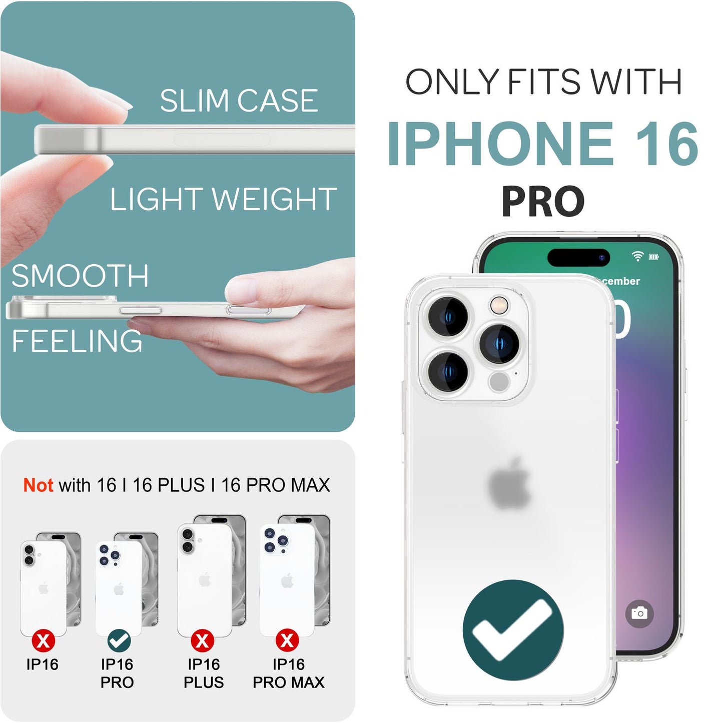 NALIA Husă de protecție extrem de subțire pentru iPhone 16 Pro, carcasă subțire ultra subțire de 0,3 mm, carcasă de telefon semitransparentă