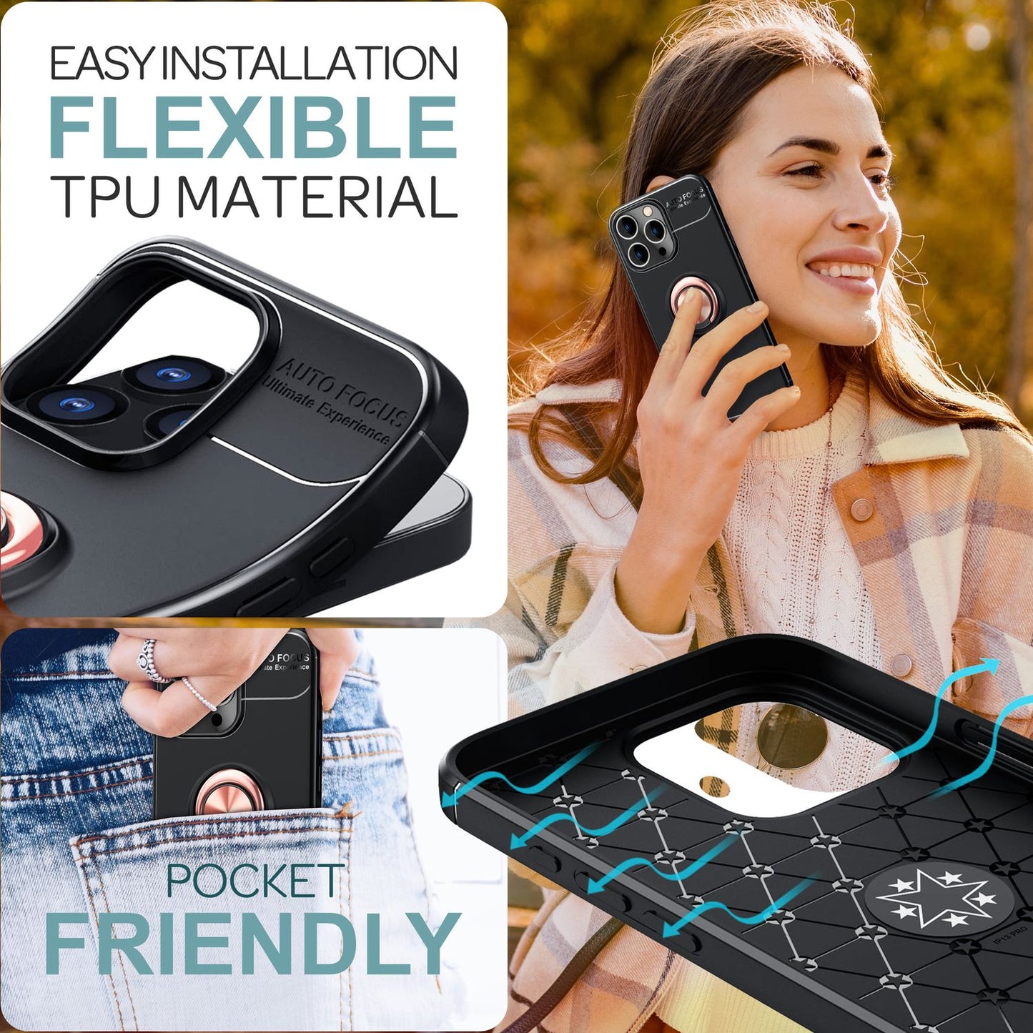 Husă de protecție NALIA Grip360 - Suport inelar 360° din silicon, potrivire perfectă pentru iPhone 16 Pro Max